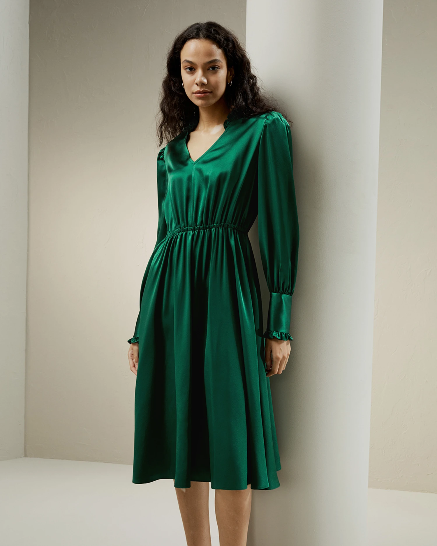 LILYSILK X CHARIS V Neck A Line Midi Dress - Image 17