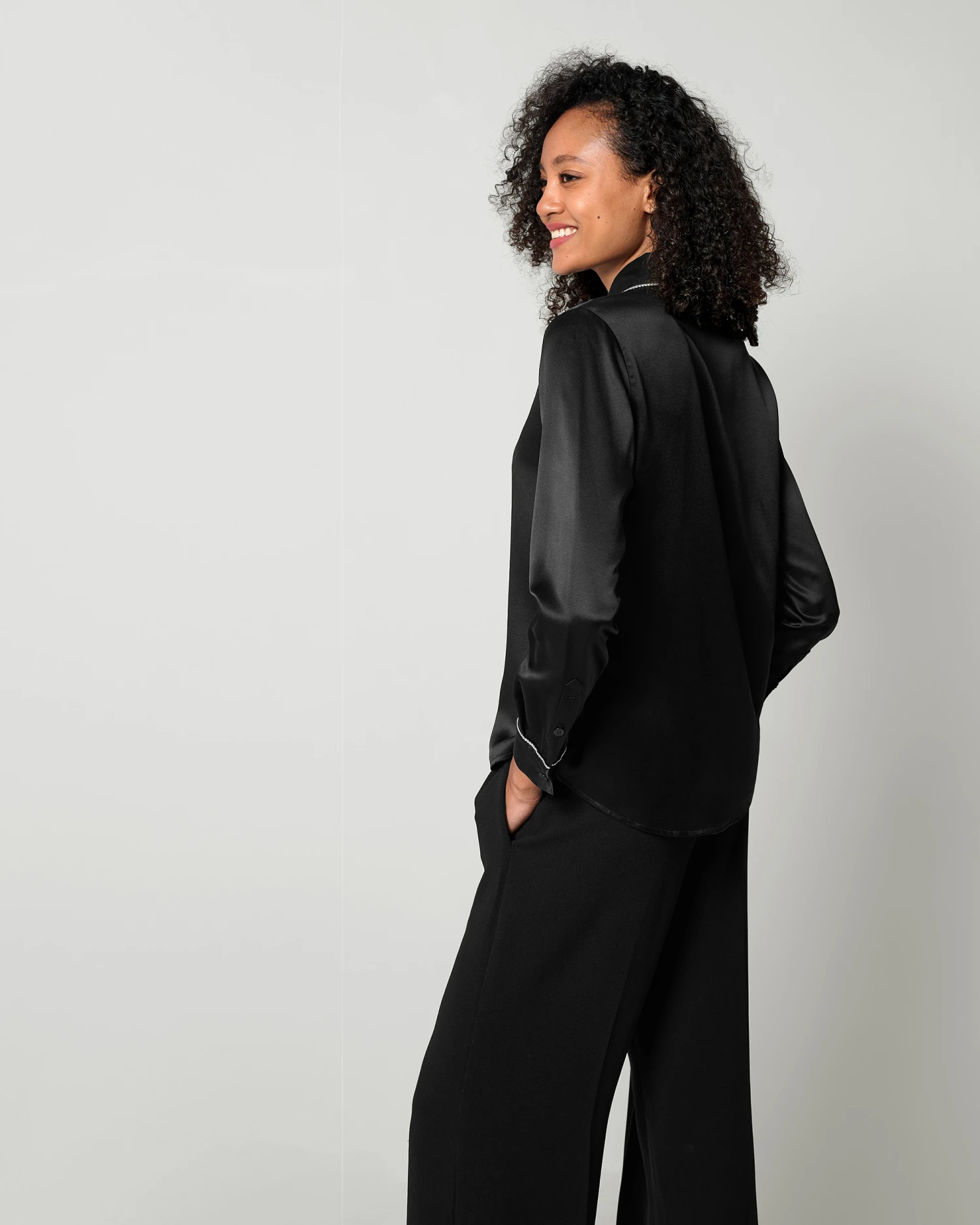 Rhinestone Trimmed Silk Blouse - Image 5