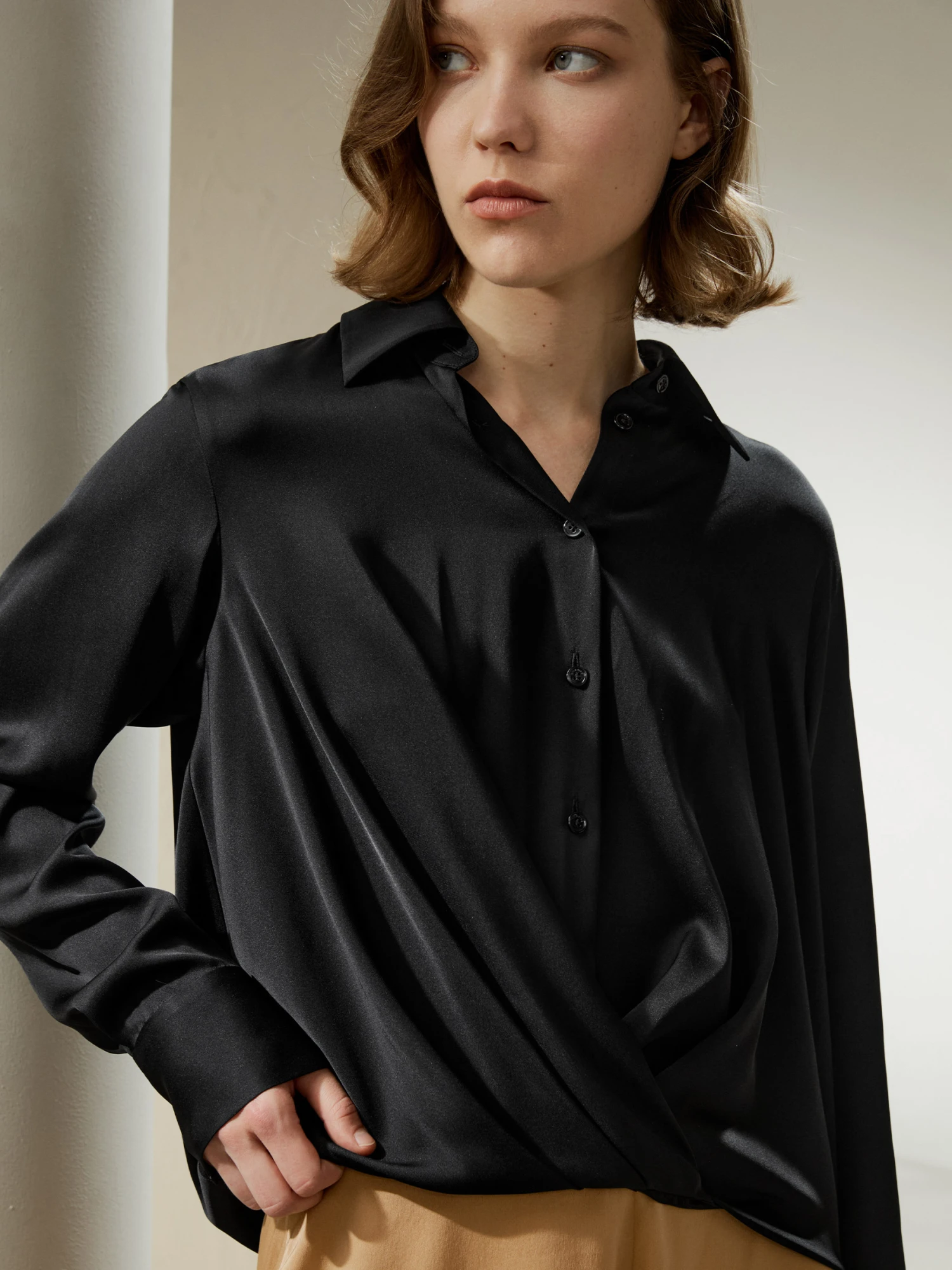 Hem Pleated Silk Blouse - Image 11