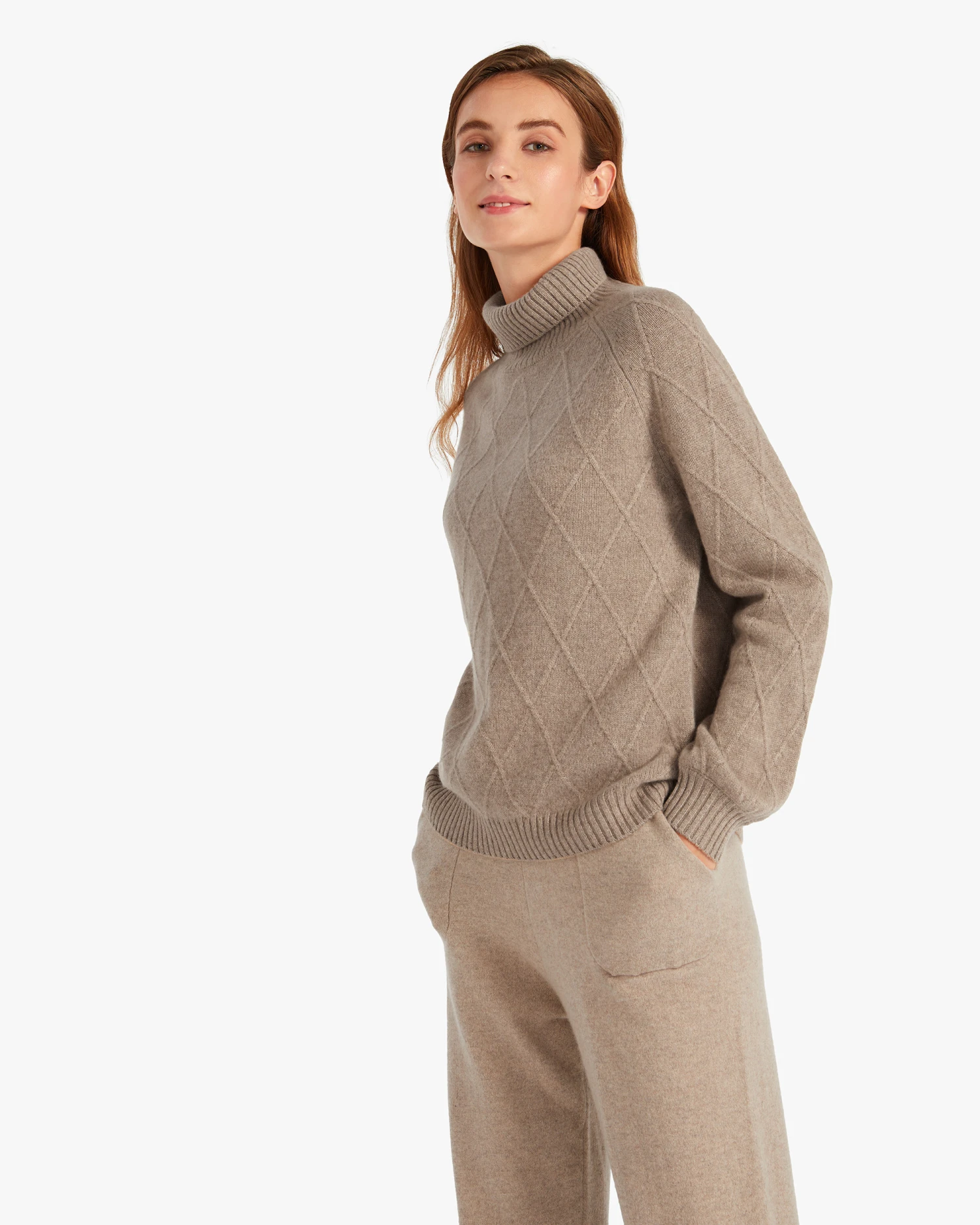Unique Diamond Knit Cashmere Turtleneck Sweater - Image 5