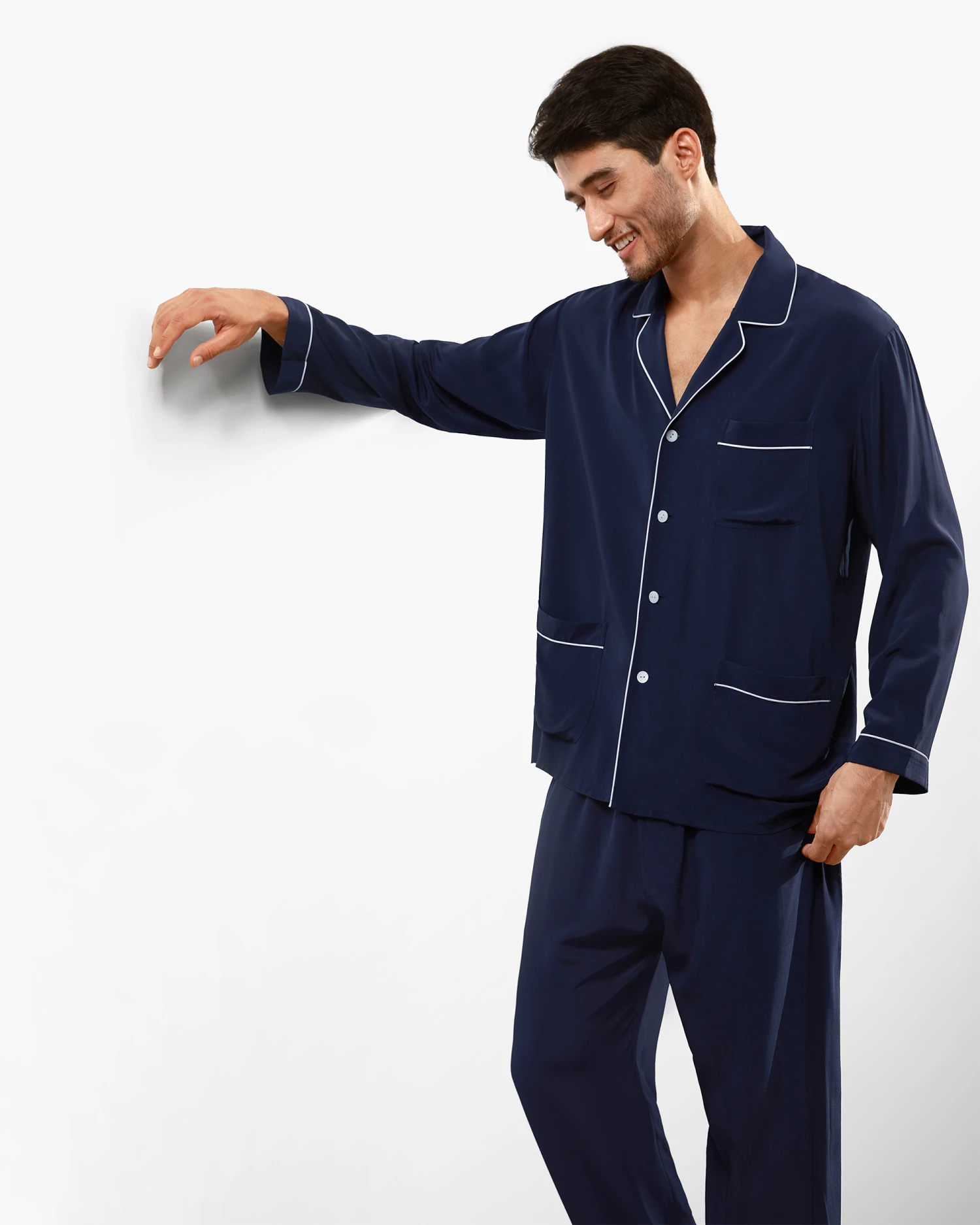 Silk Pajamas Set With Lapel Collar - Image 12
