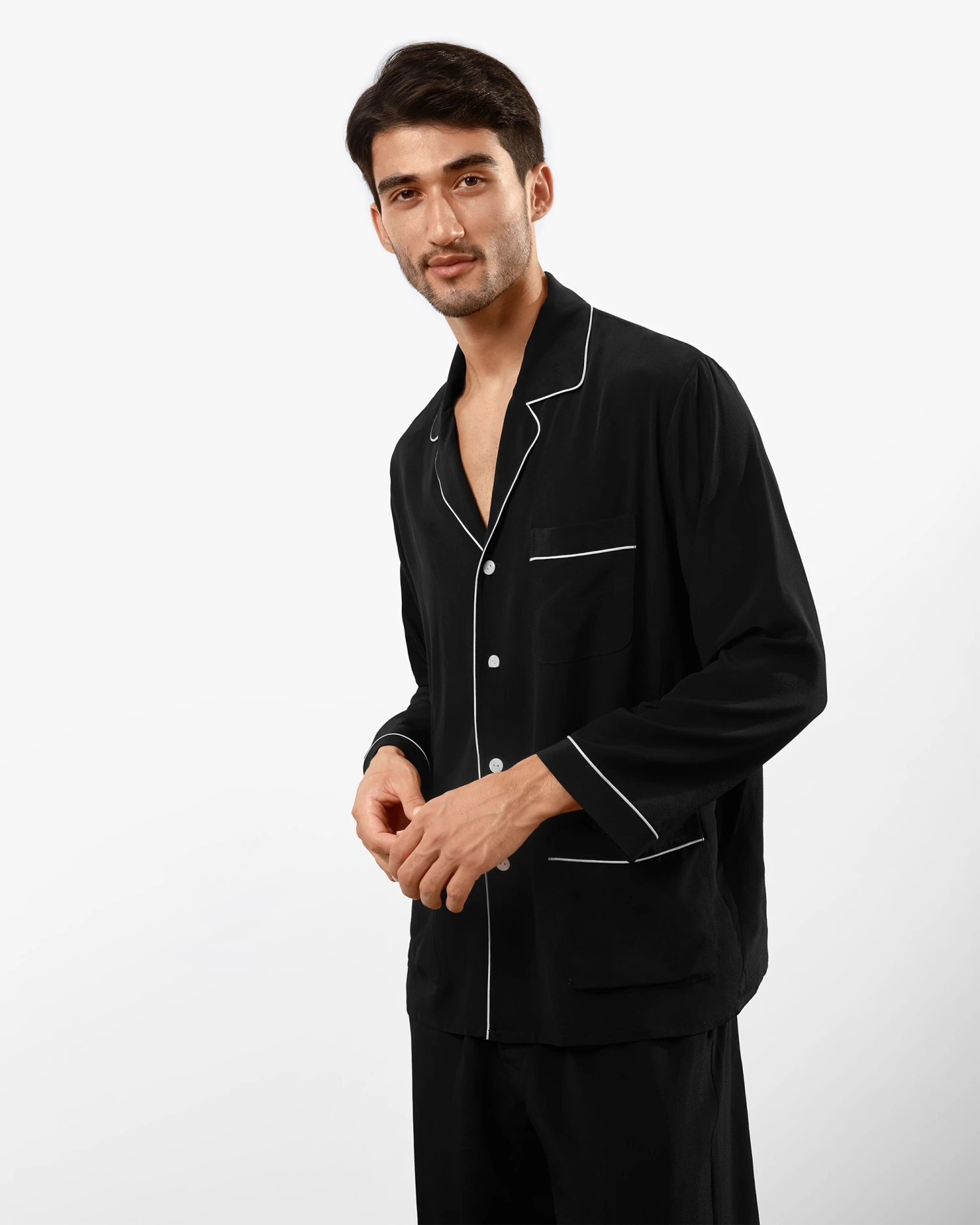 Silk Pajamas Set With Lapel Collar - Image 19