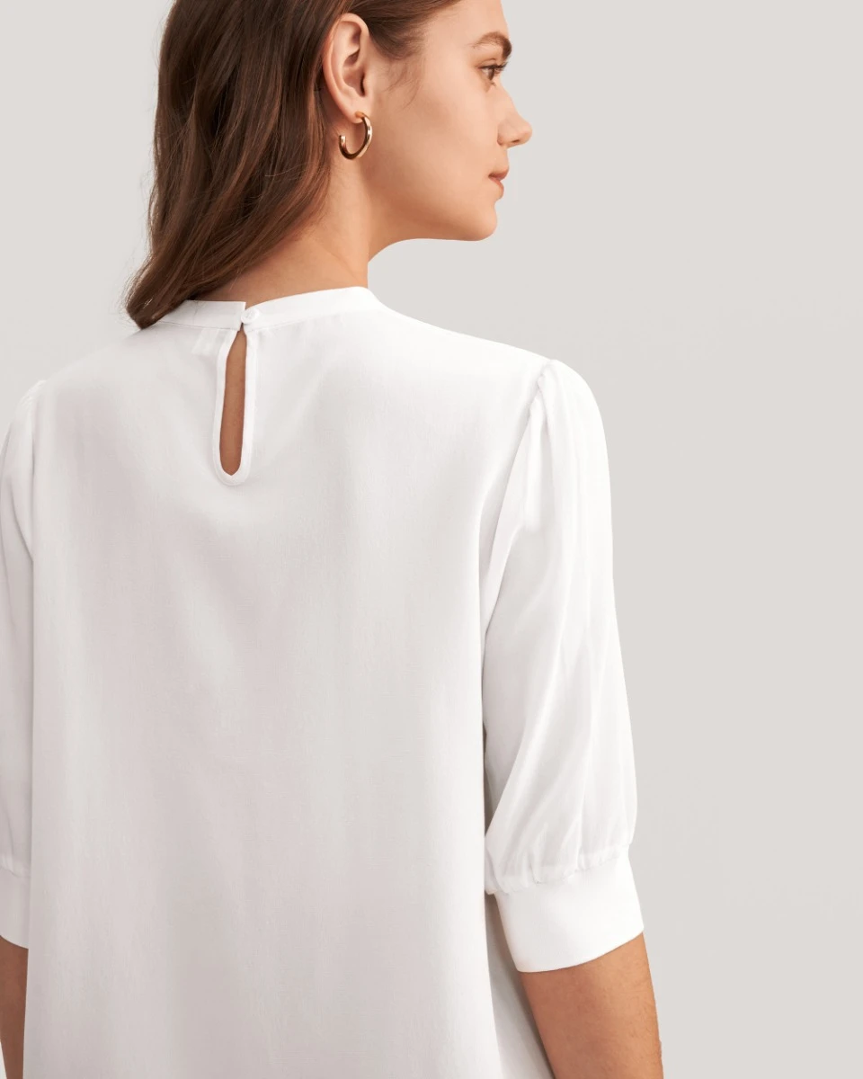 Elegant Casual Silk Tee With Rib Cuff - Image 12