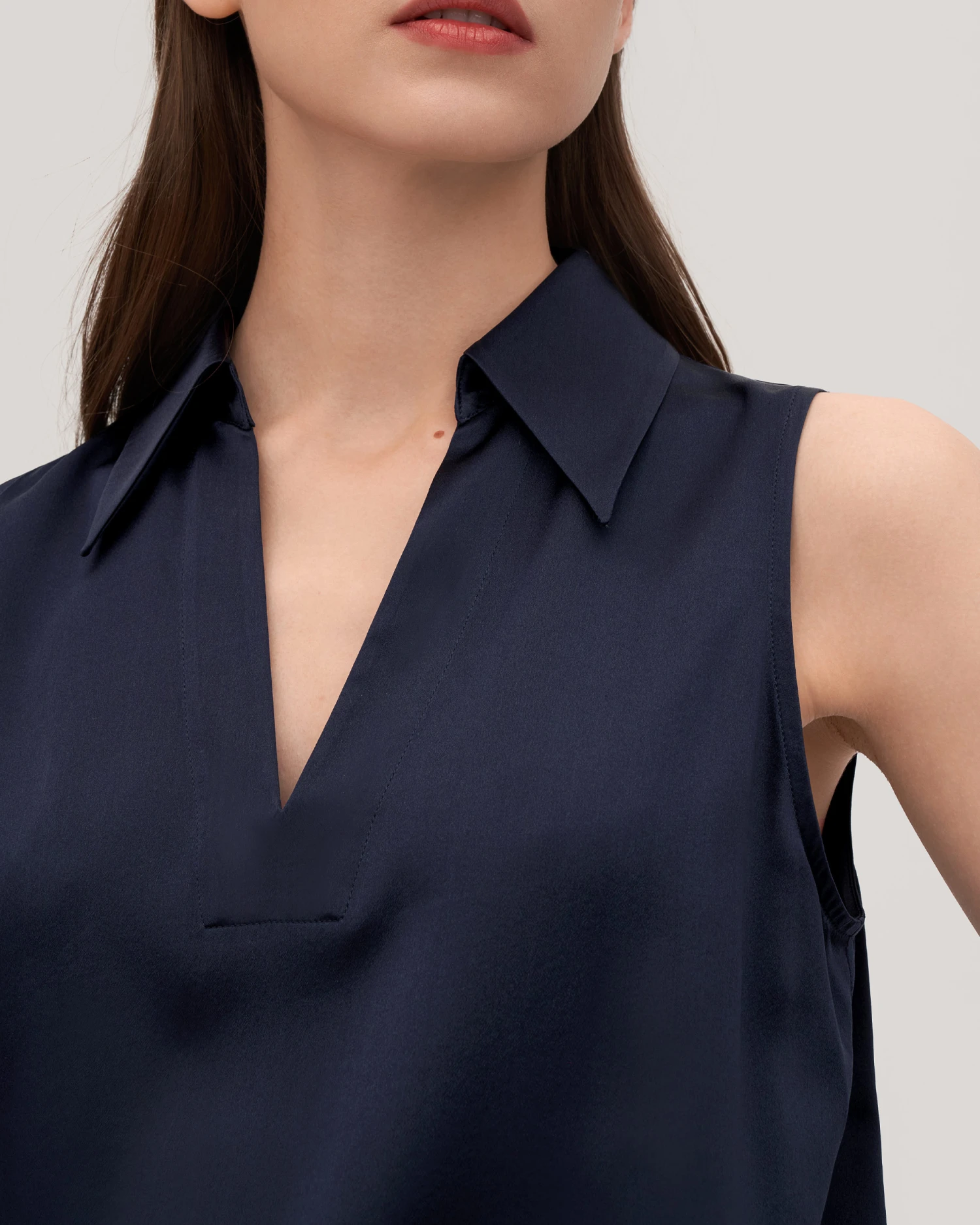 V-Neck Sleeveless Silk Violet Shirt For Women - Image 5