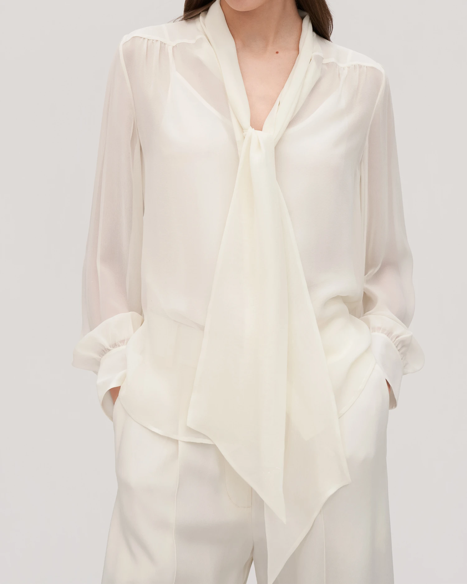 Bow Tie Silk Jasmine Blouse For Women - Image 13