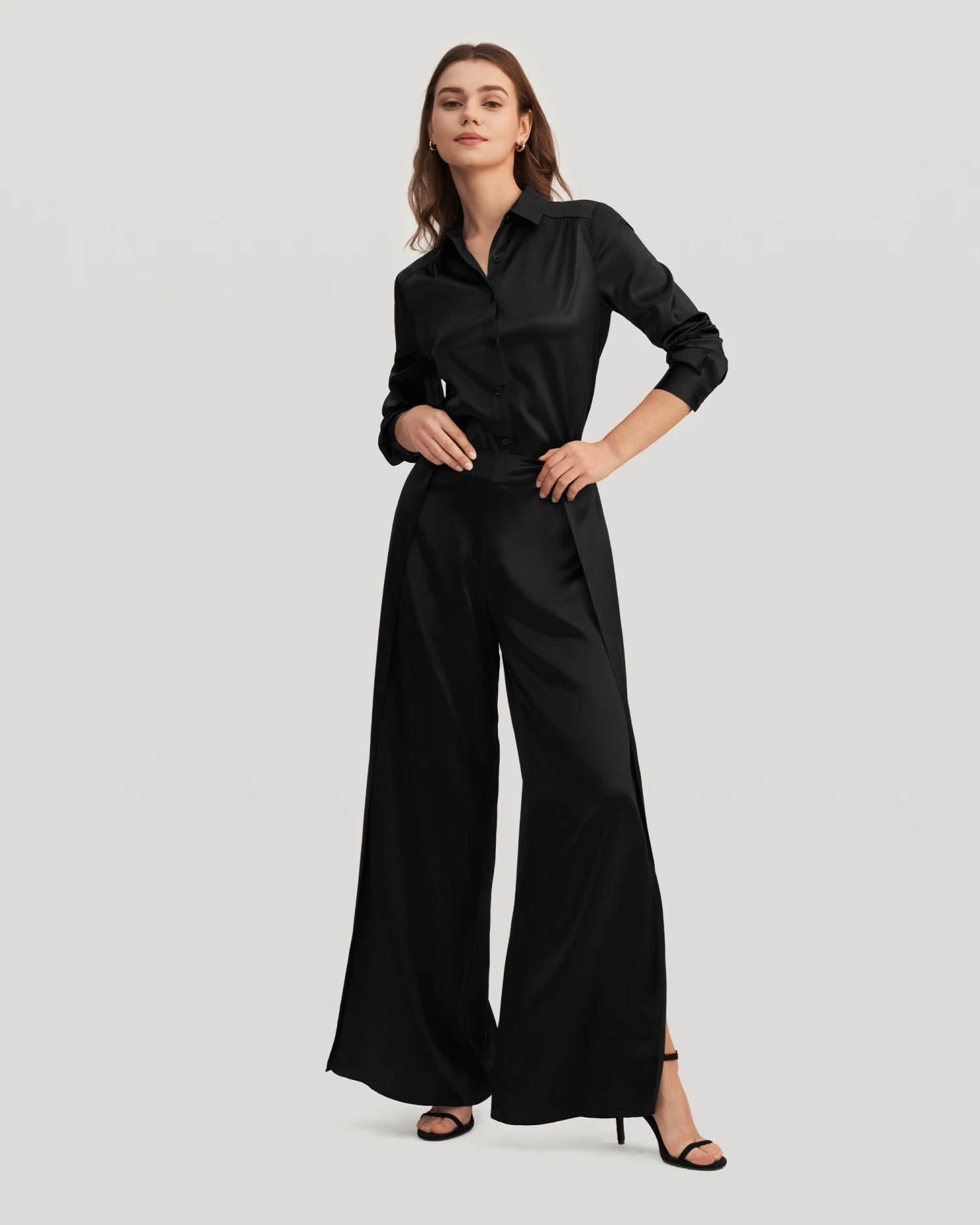 Long Sleeves Collared Silk Blouse For Women - Image 11