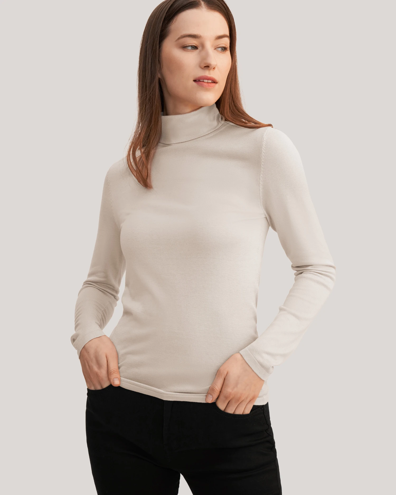 Elegant Turtle Neck Silk Knitted Tee - Image 12