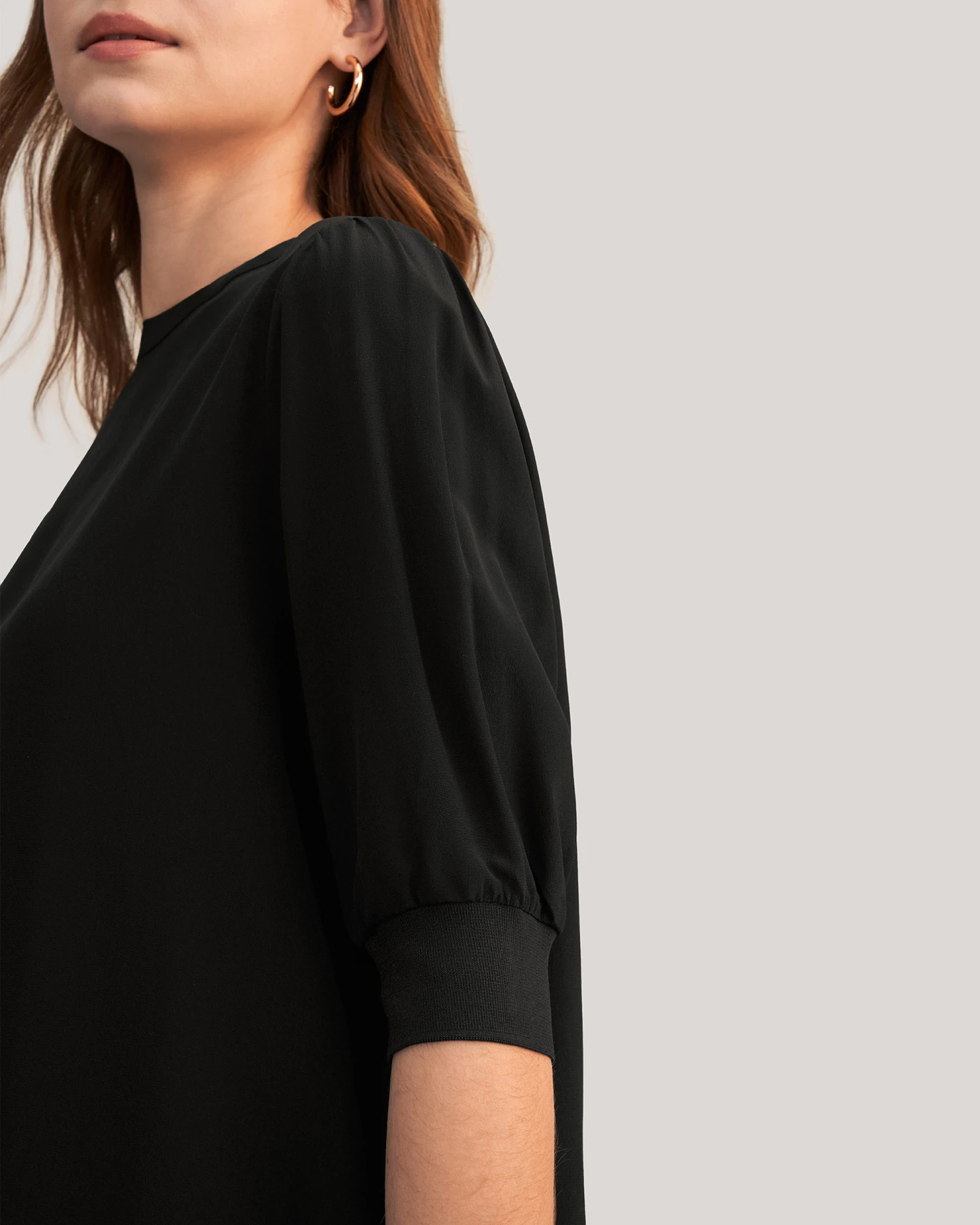 Elegant Casual Silk Tee With Rib Cuff - Image 19