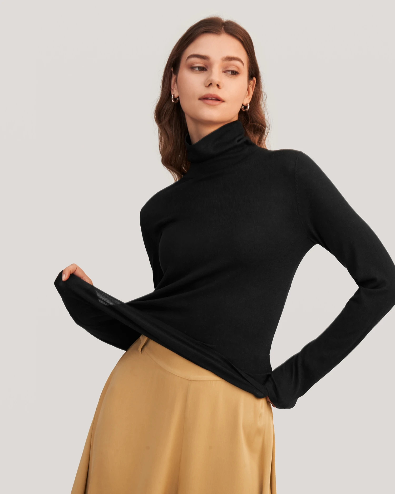 Elegant Turtle Neck Silk Knitted Tee - Image 19