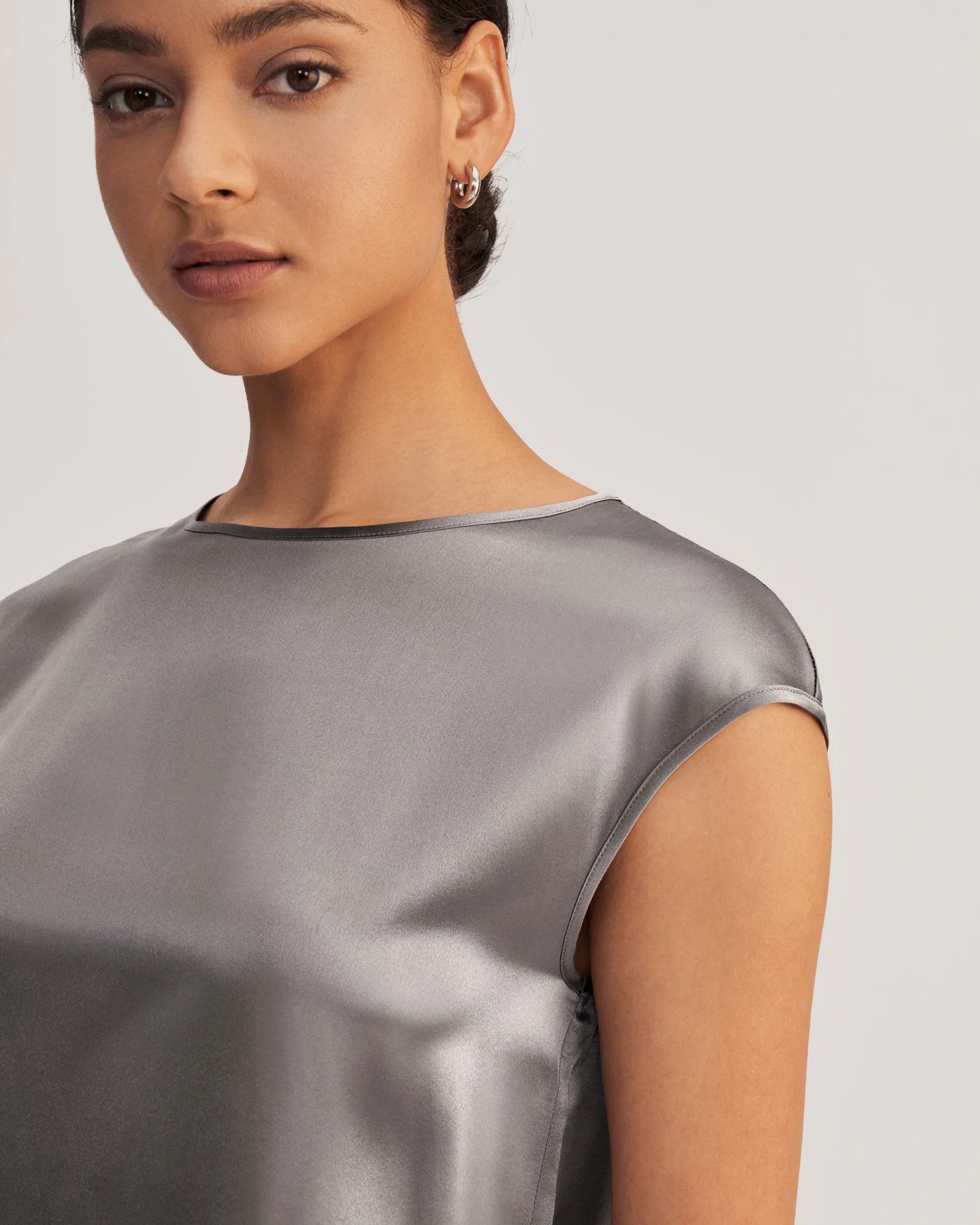 Basic Cap Sleeves Silk Tee For Women - Image 17