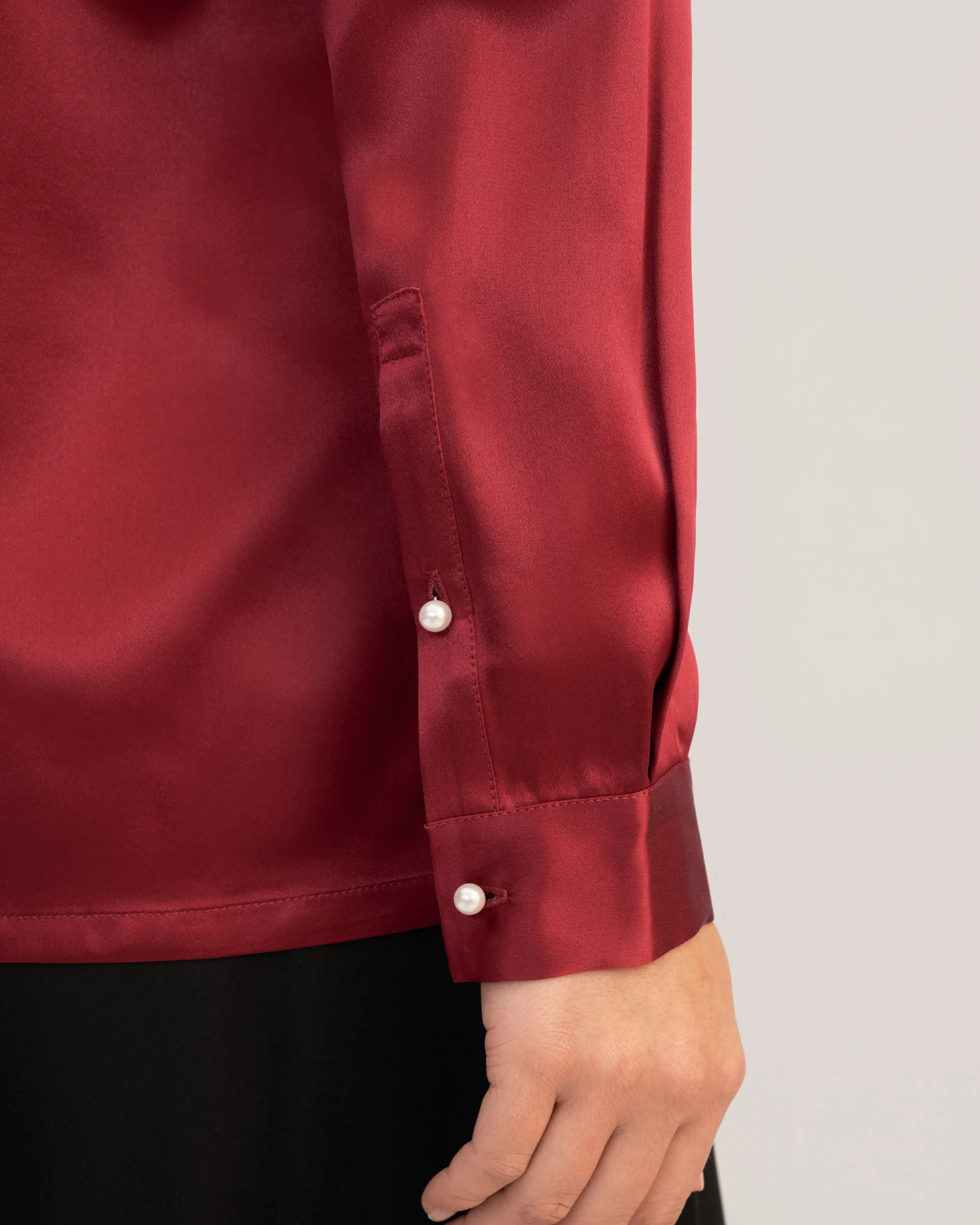 Women Classic Pearl Button Silk Shirt - Image 5