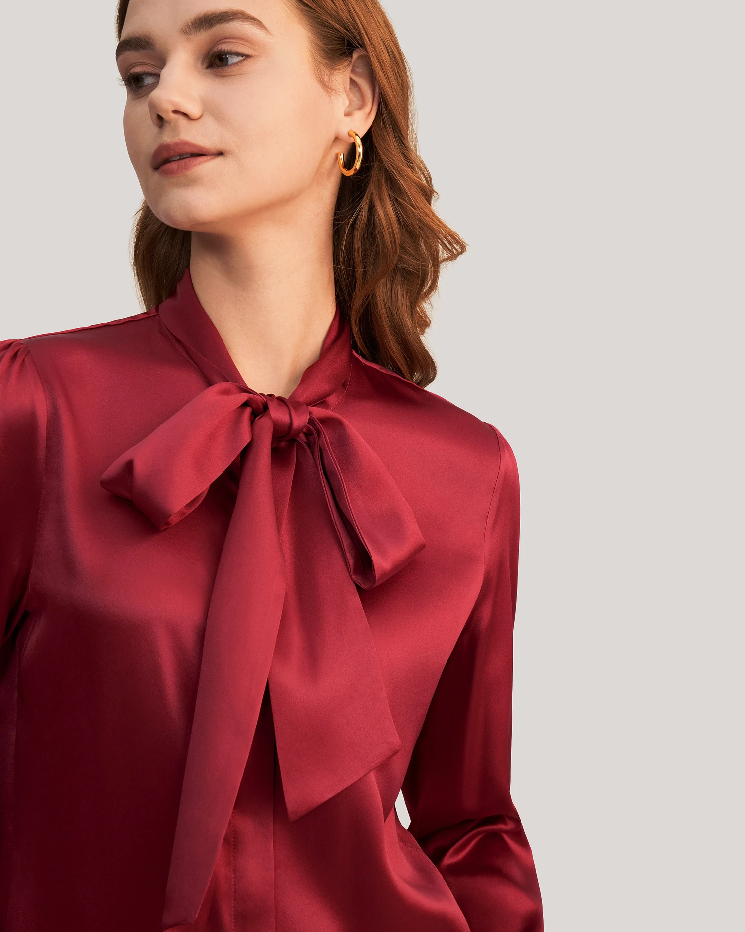 Women Bow-tie Neck Silk Blouse - Image 8