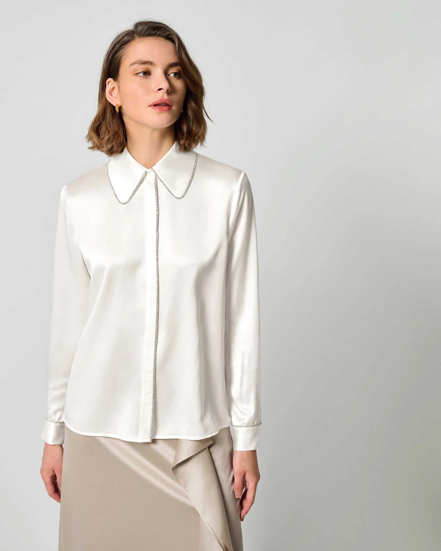 Rhinestone Trimmed Silk Blouse - Image 13