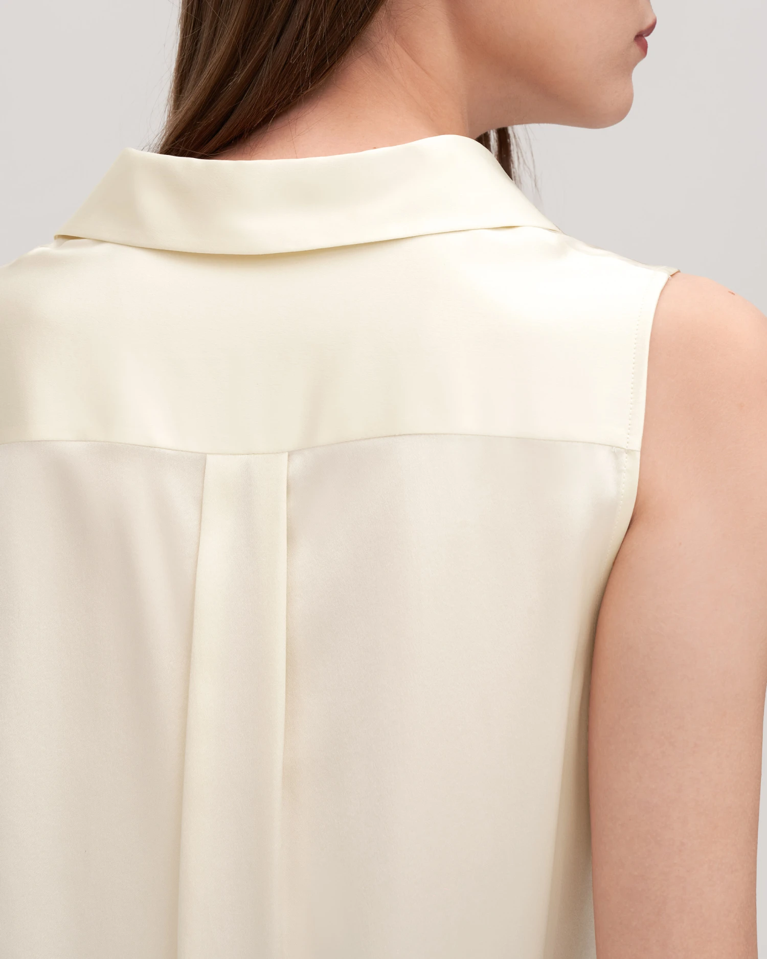 V-Neck Sleeveless Silk Violet Shirt For Women - Image 13