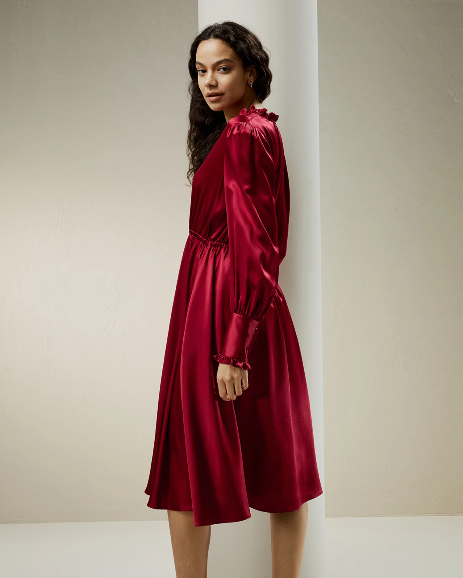 LILYSILK X CHARIS V Neck A Line Midi Dress - Image 12