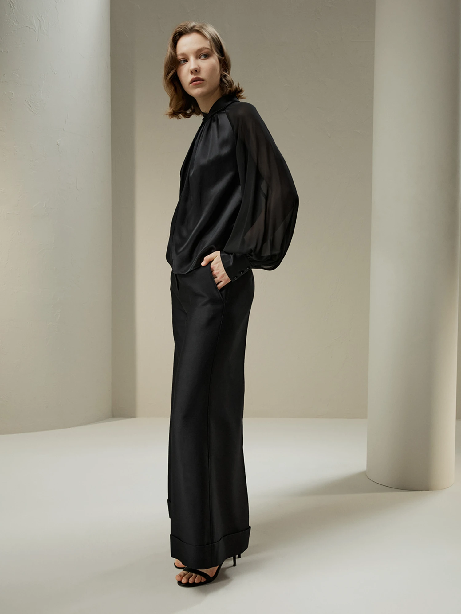 Evelyn Silk Blouse With Semi-Sheer Sleeves - Image 6