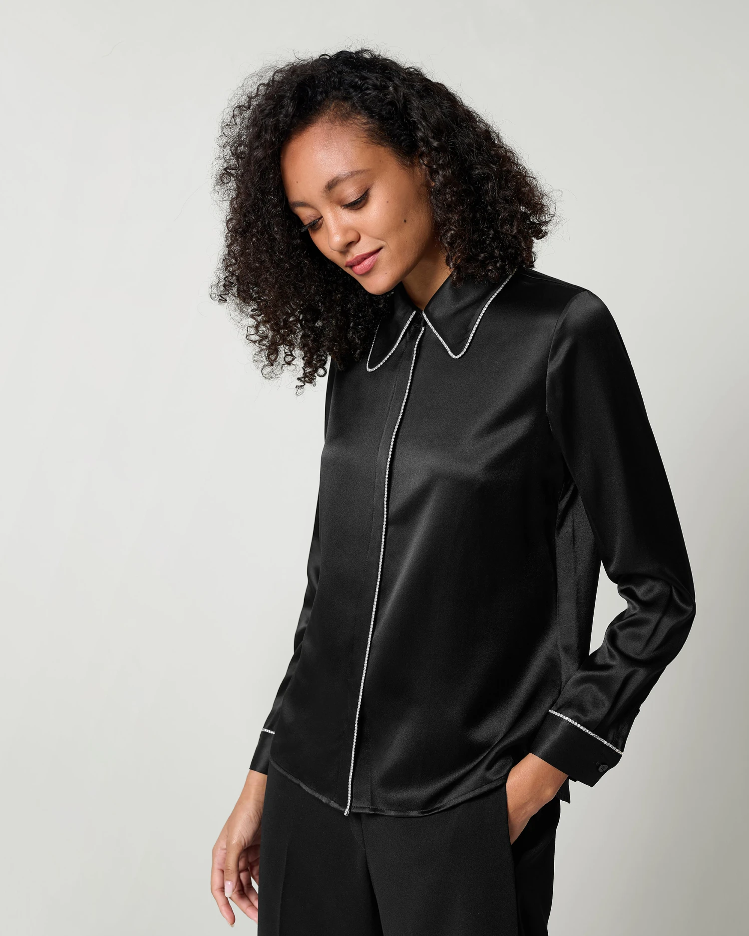 Rhinestone Trimmed Silk Blouse - Image 6