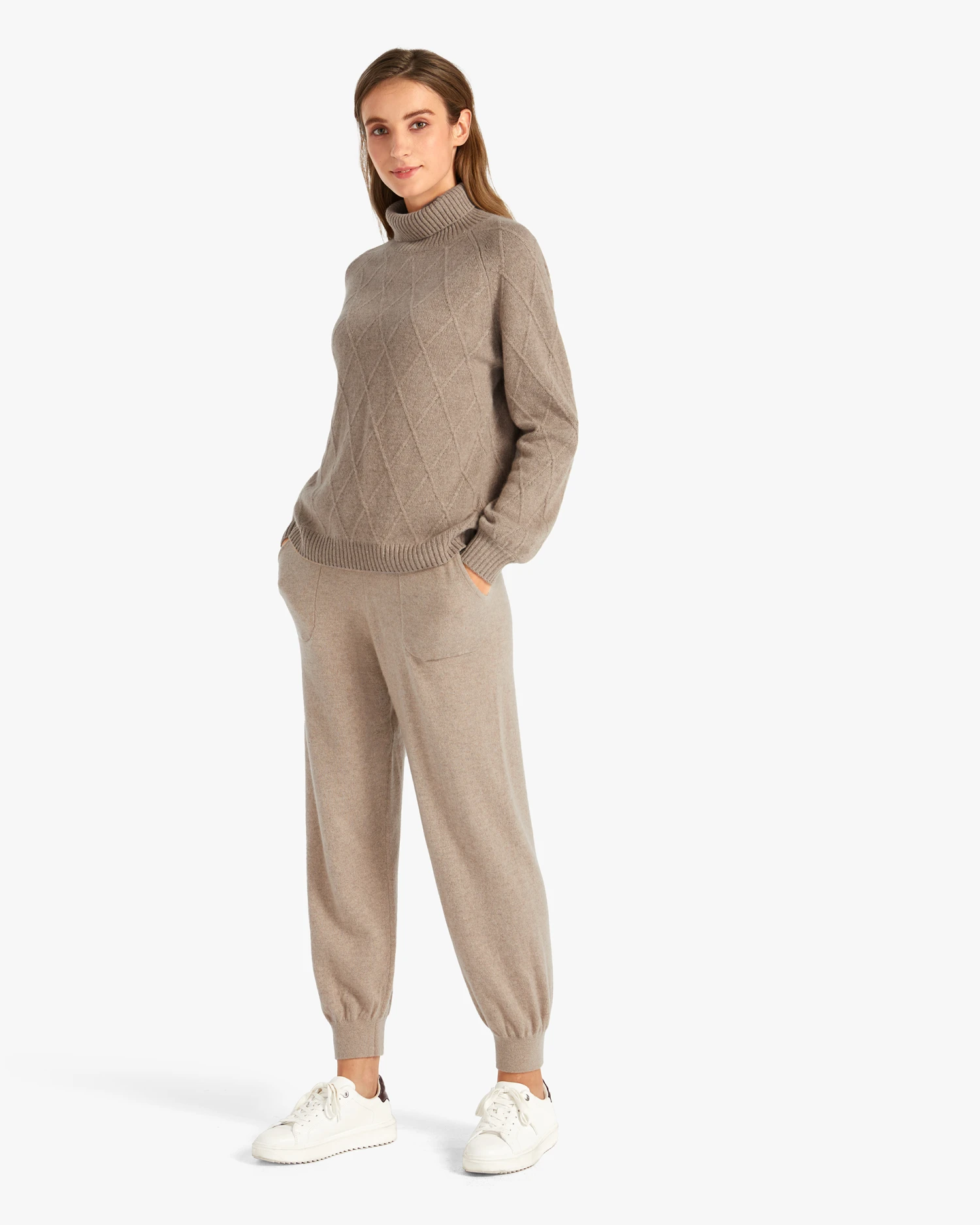 Unique Diamond Knit Cashmere Turtleneck Sweater - Image 6
