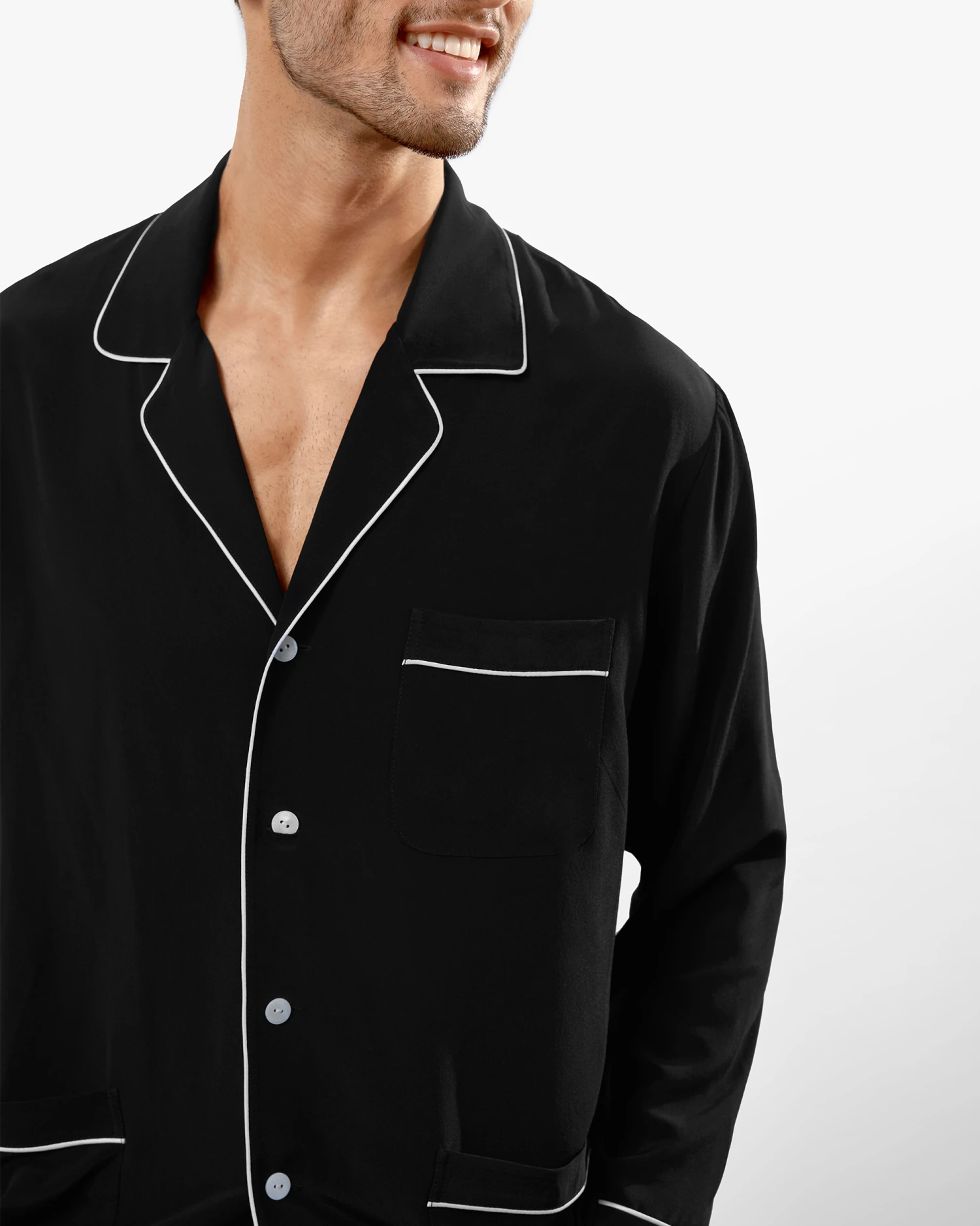 Silk Pajamas Set With Lapel Collar - Image 20