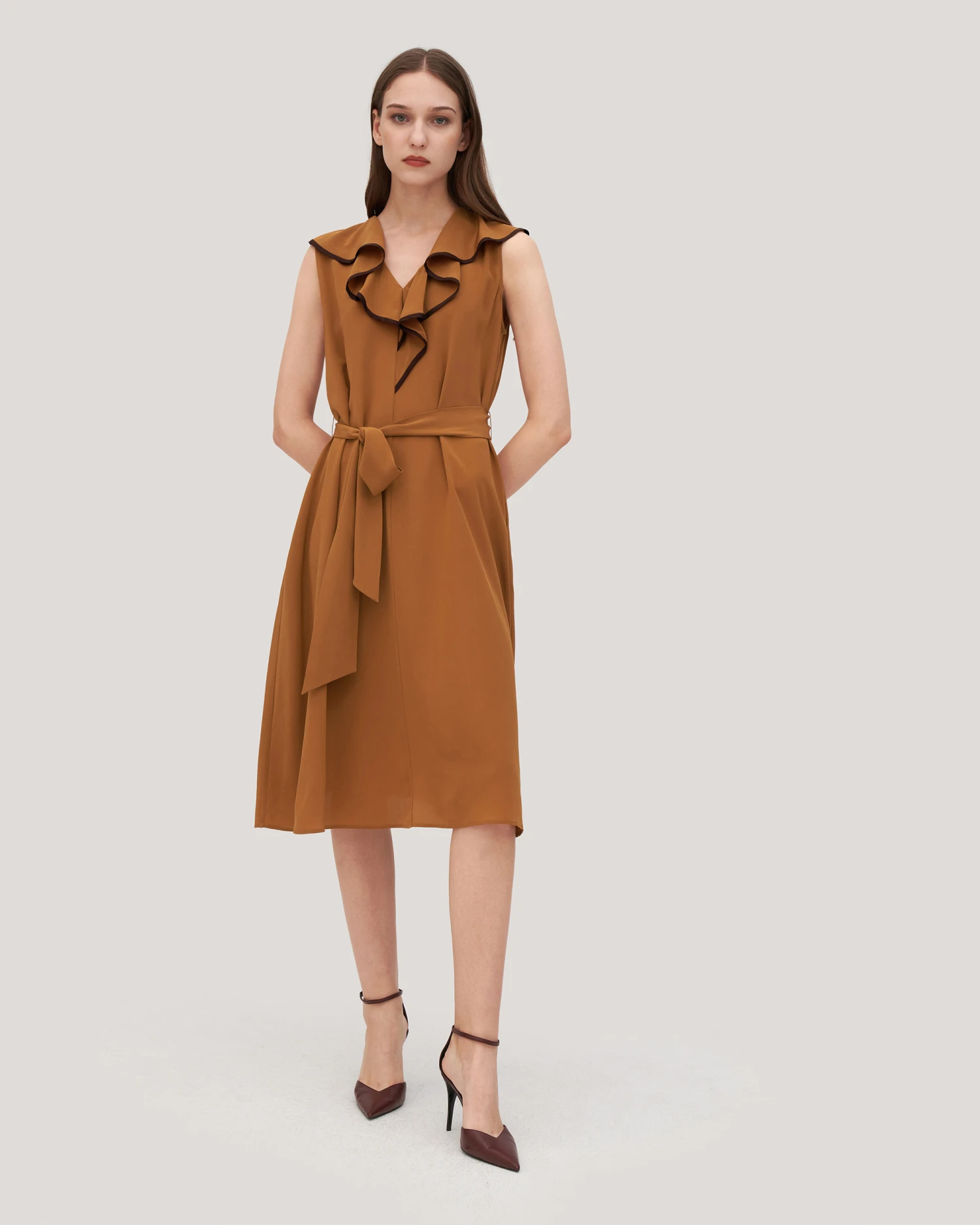 V-Neck Sleeveless Silk Orchid Dress - Image 6