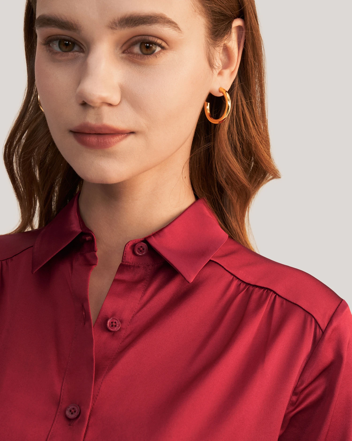 Long Sleeves Collared Silk Blouse For Women - Image 18