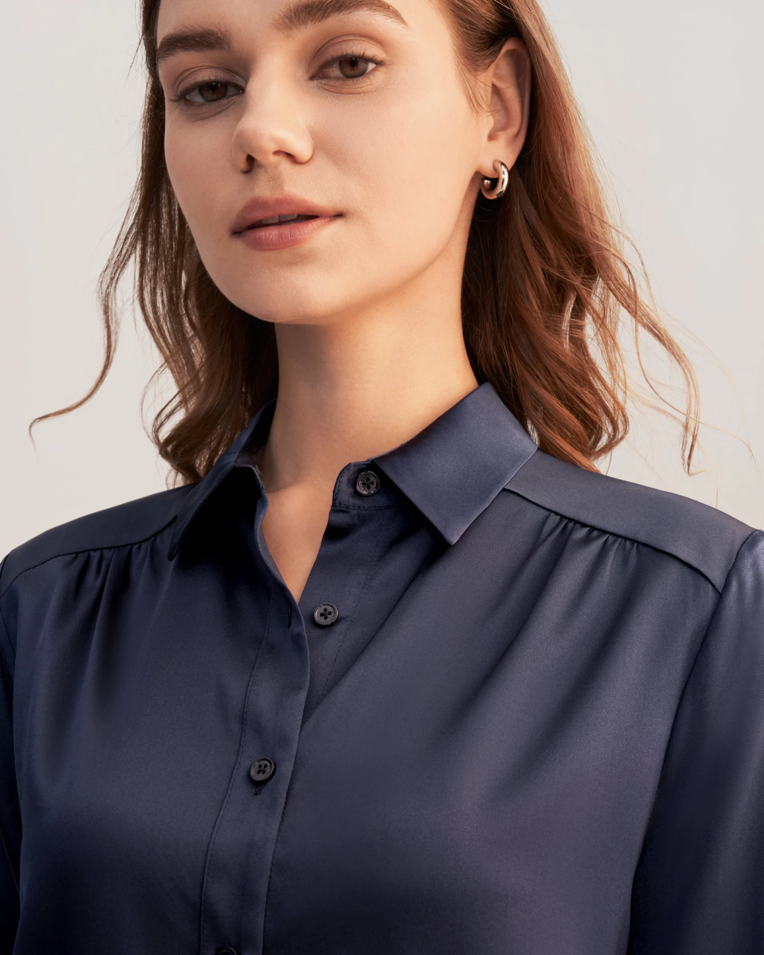 Long Sleeves Collared Silk Blouse For Women - Image 6