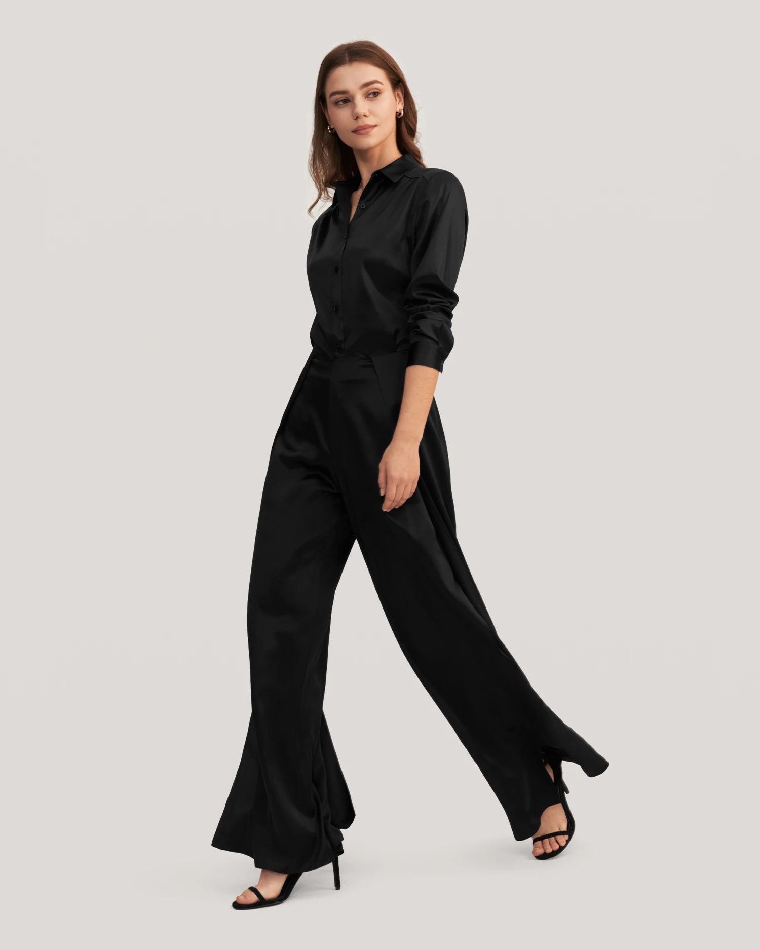 Long Sleeves Collared Silk Blouse For Women - Image 12