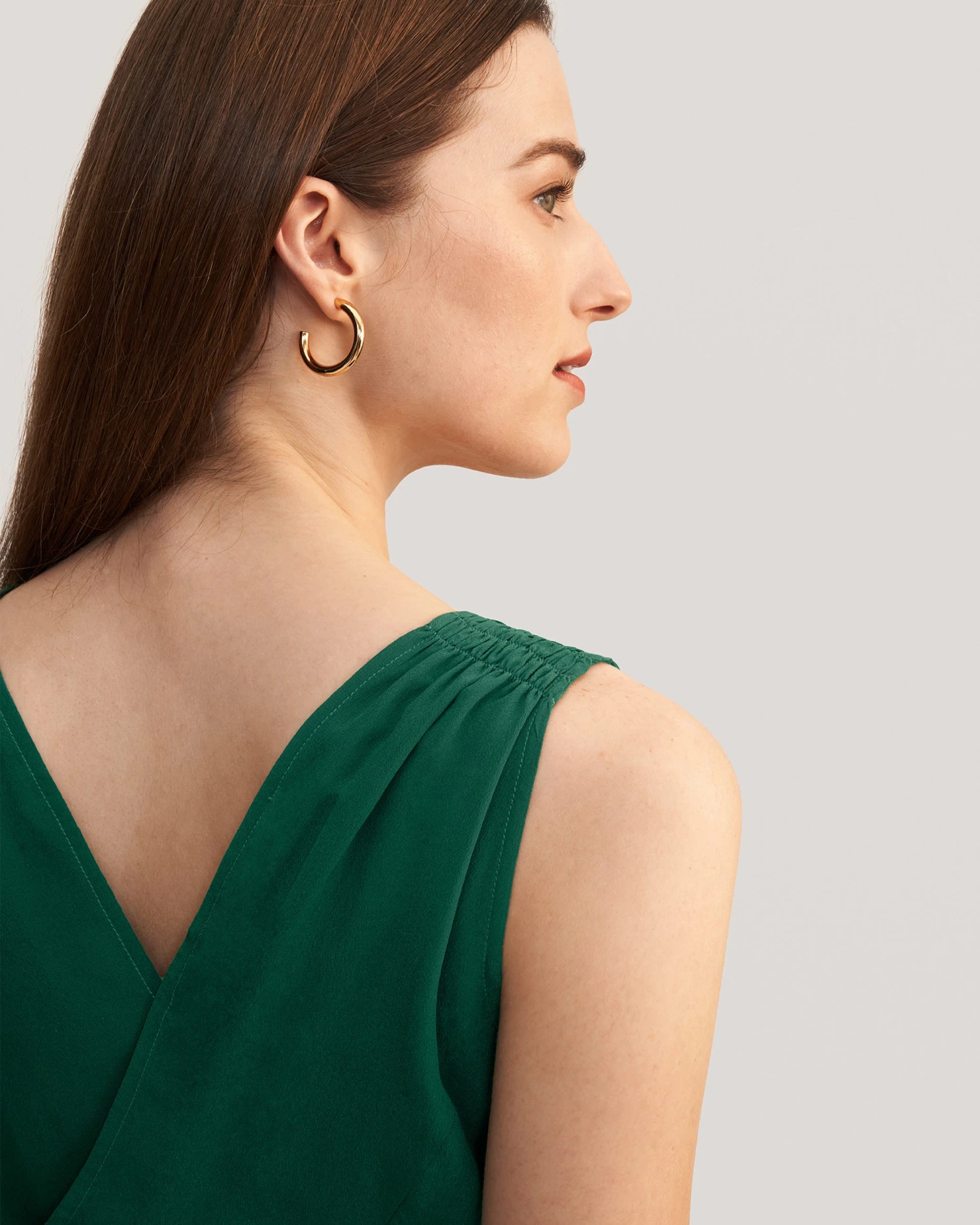 Unique Cutting Silk Dress With Smocking Shoulder - Image 6