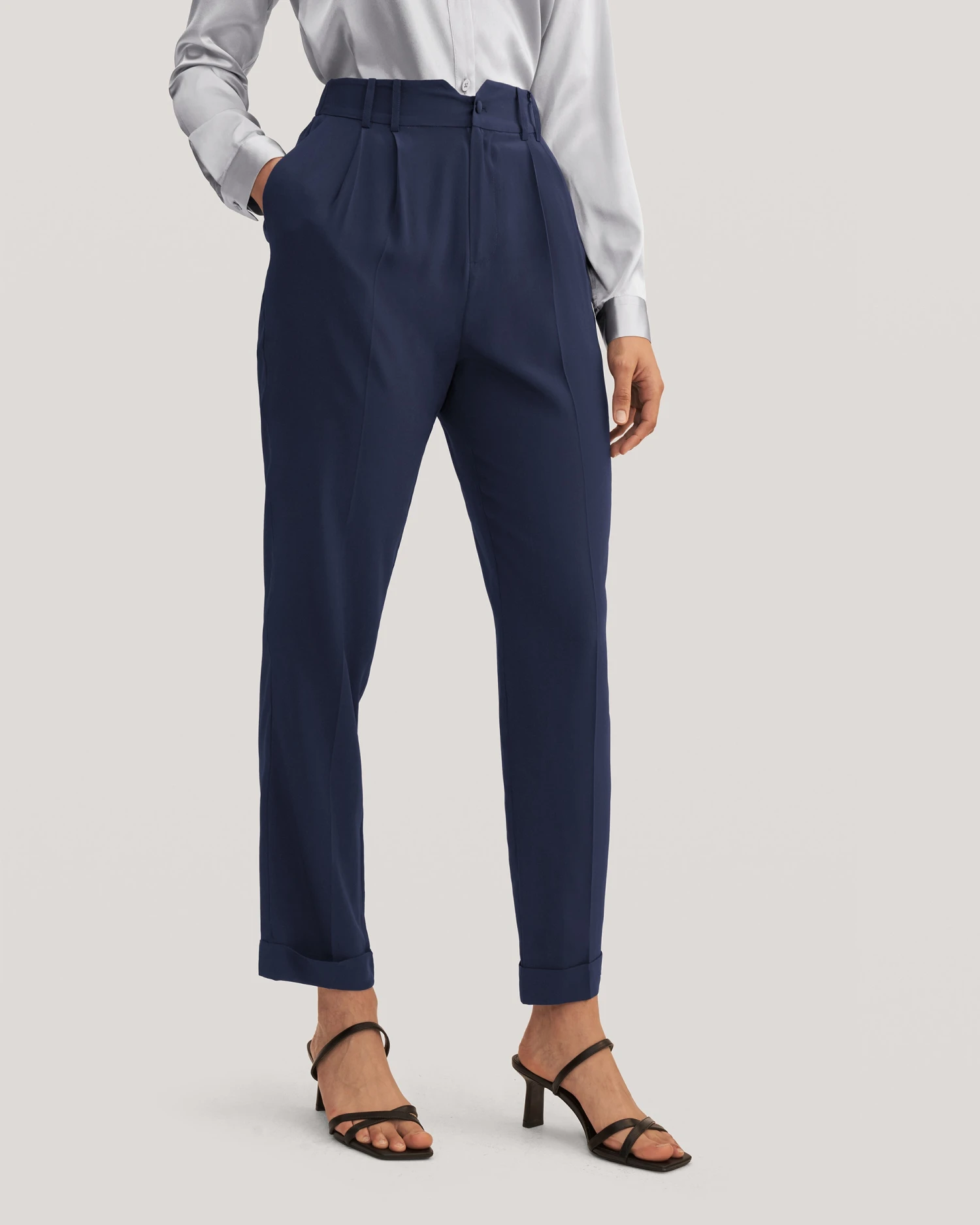 Women Tucked Tapered Silk Pants - Image 13