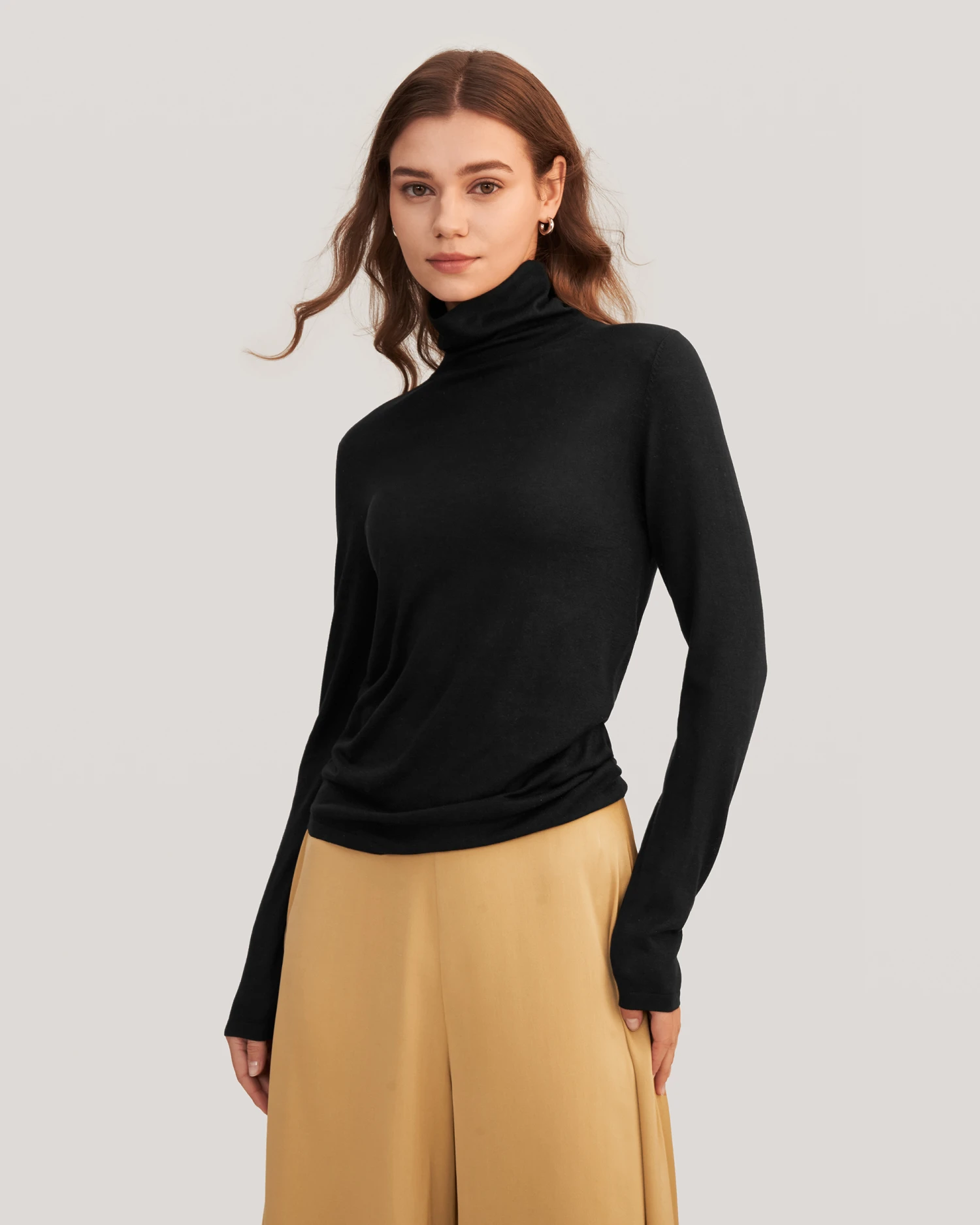 Elegant Turtle Neck Silk Knitted Tee - Image 20