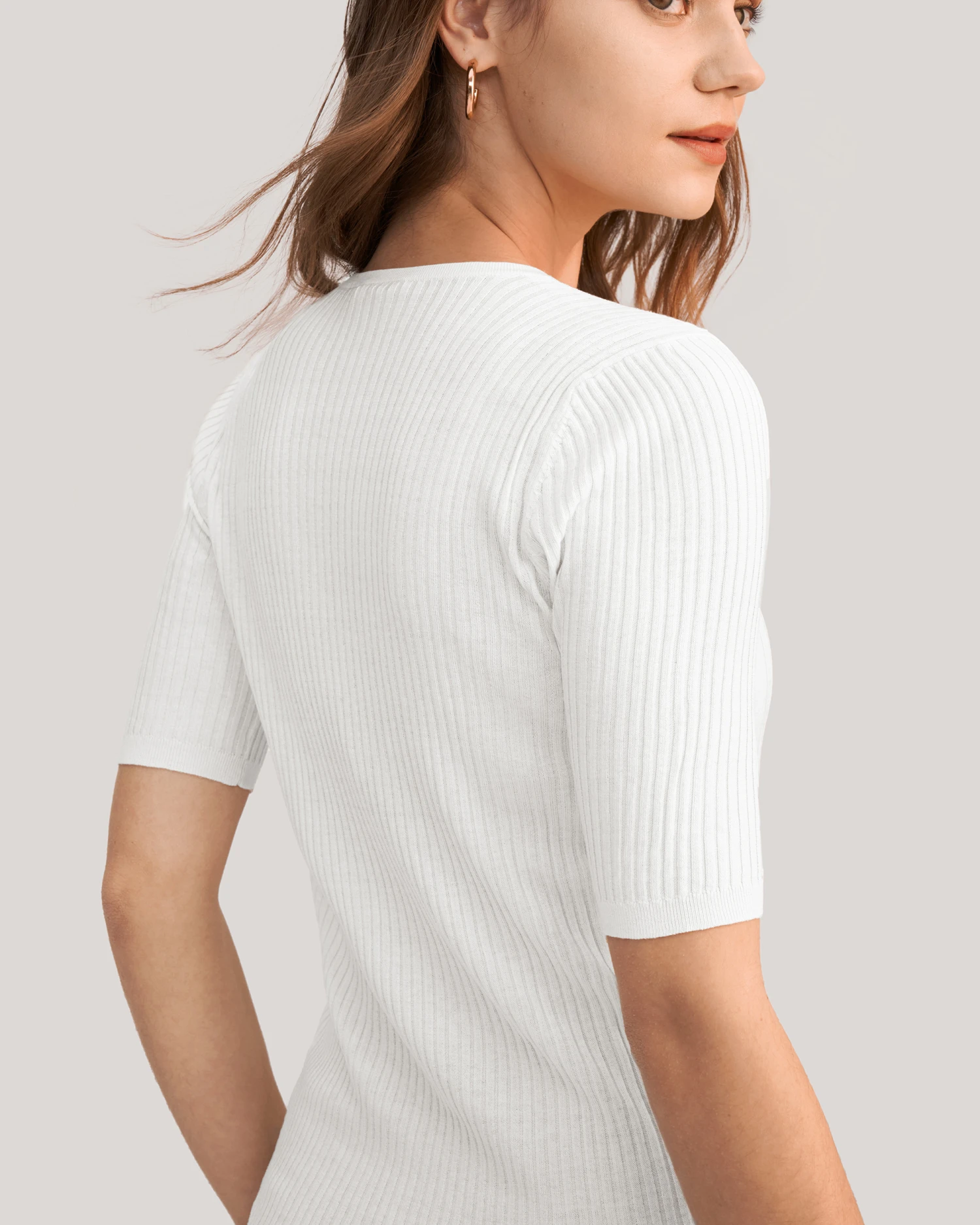 Short Sleeve Basic Silk Knit Tee - Image 6