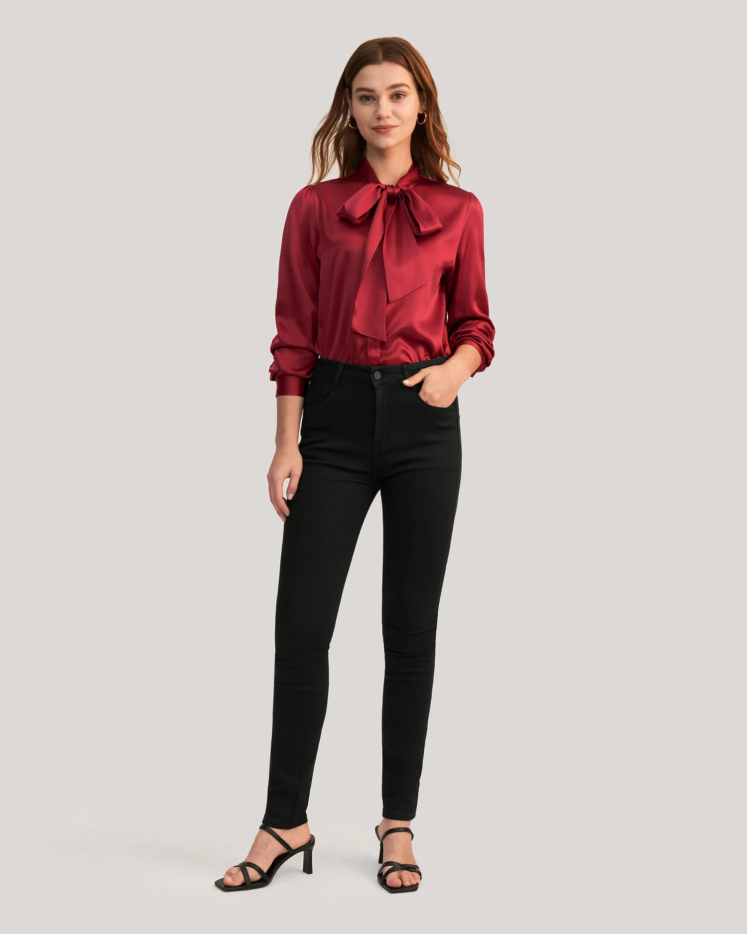 Women Bow-tie Neck Silk Blouse - Image 6
