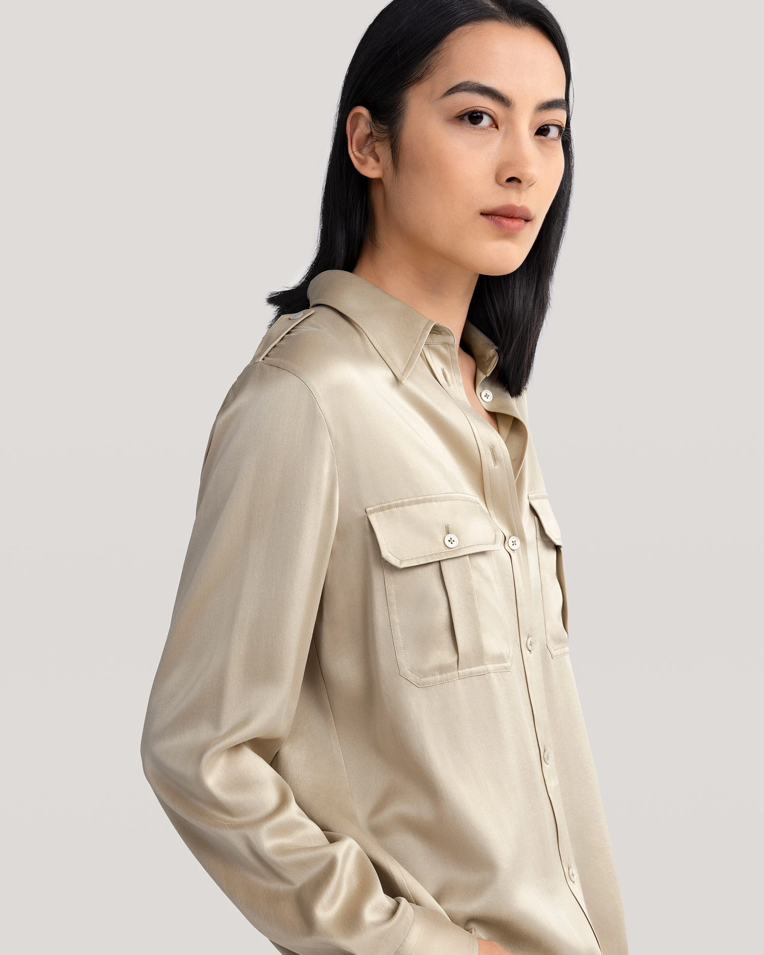Sandwashed Silk Shirt With Epaulettes - Image 13