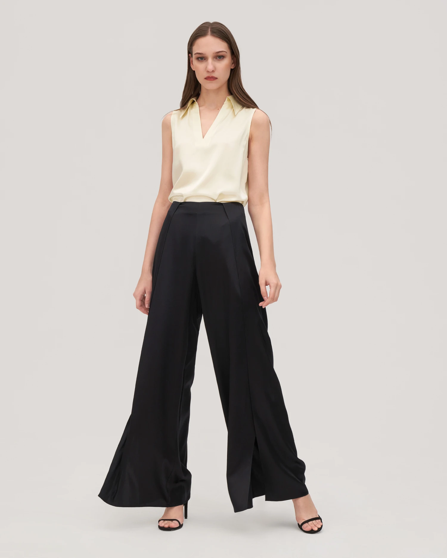 V-Neck Sleeveless Silk Violet Shirt For Women - Image 14