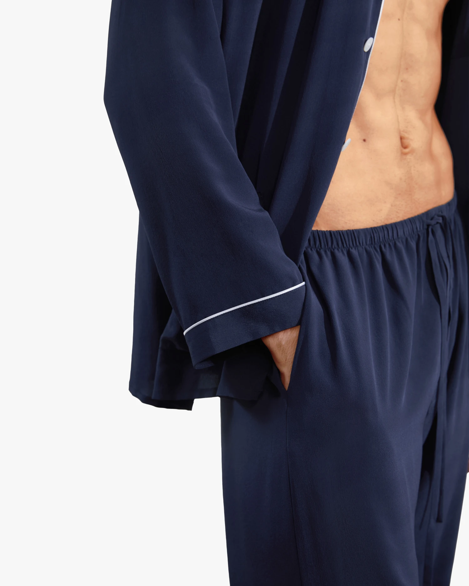 Silk Pajamas Set With Lapel Collar - Image 7