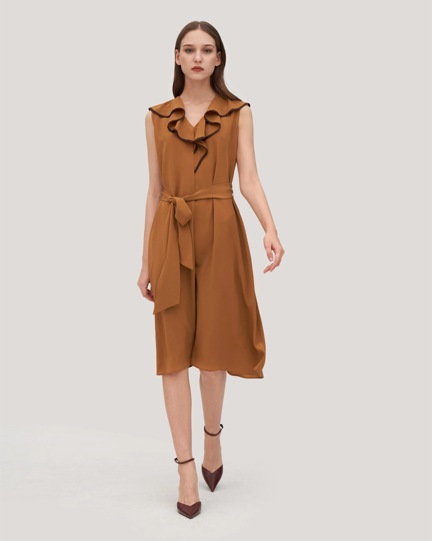 V-Neck Sleeveless Silk Orchid Dress - Image 7