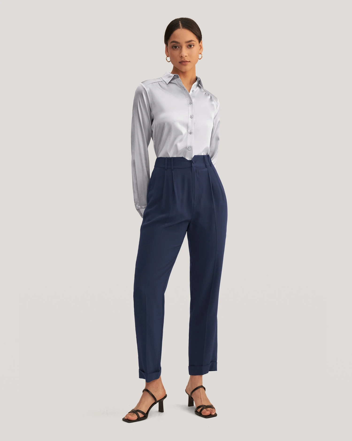 Women Tucked Tapered Silk Pants - Image 14
