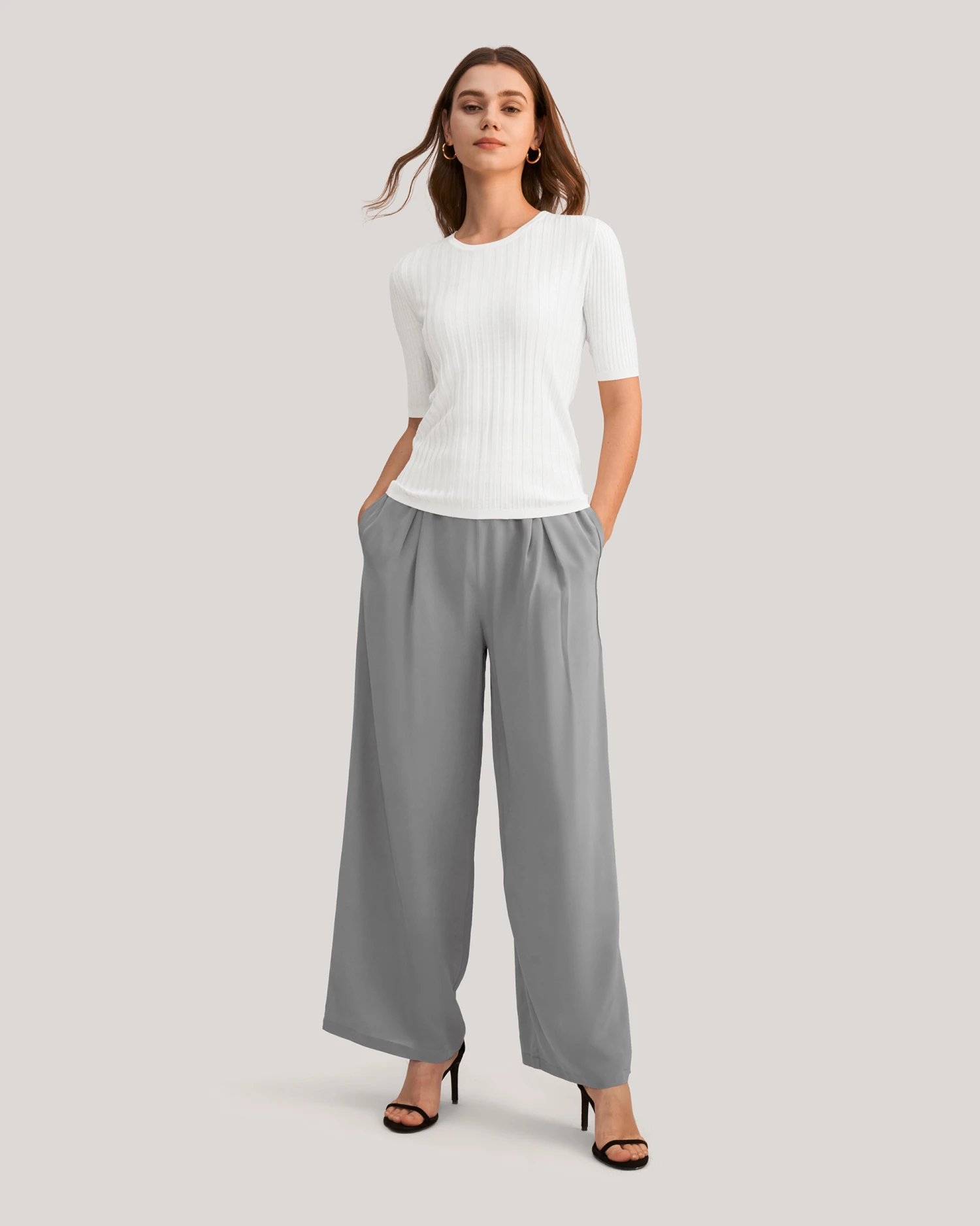 Short Sleeve Basic Silk Knit Tee - Image 7