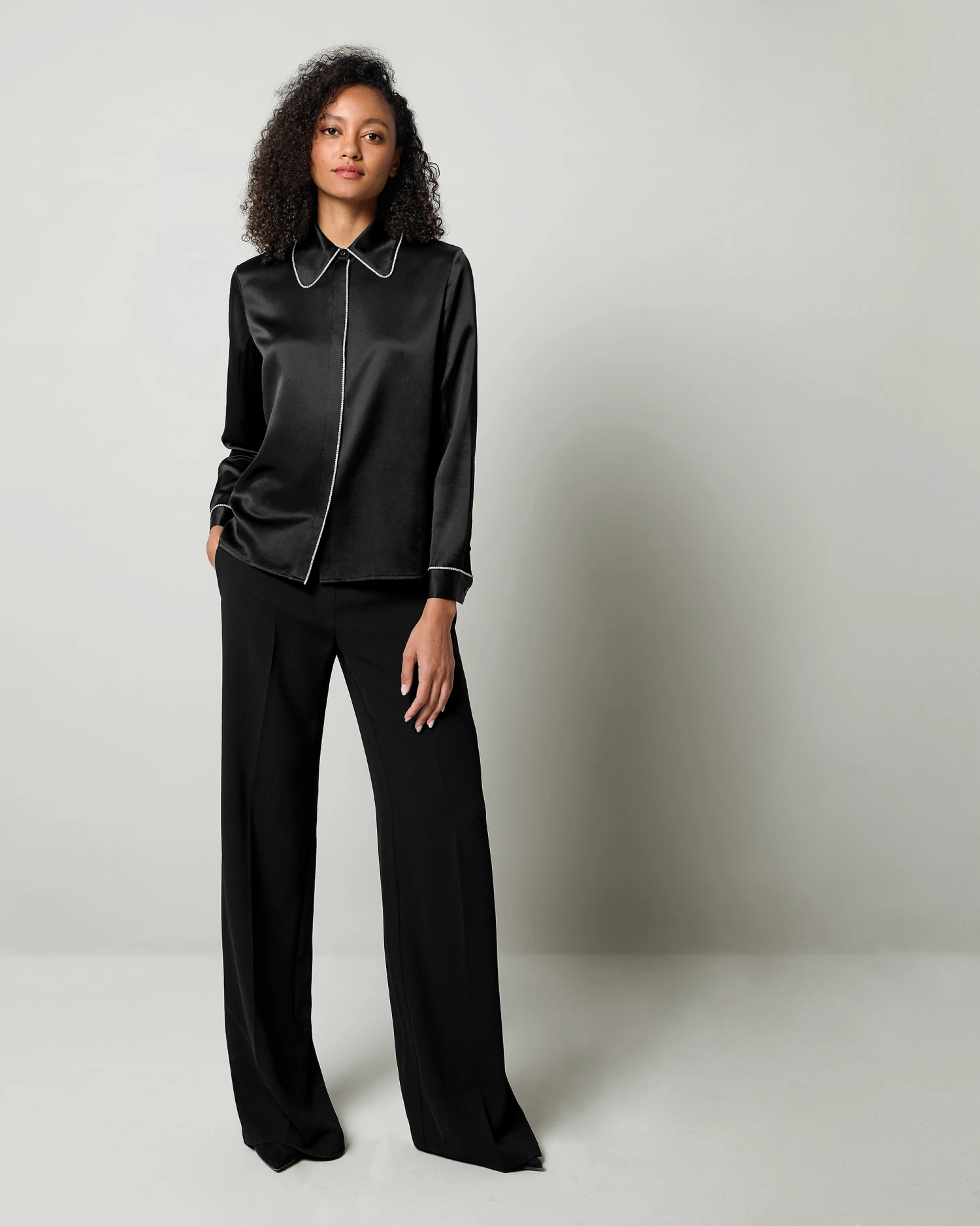 Rhinestone Trimmed Silk Blouse - Image 8