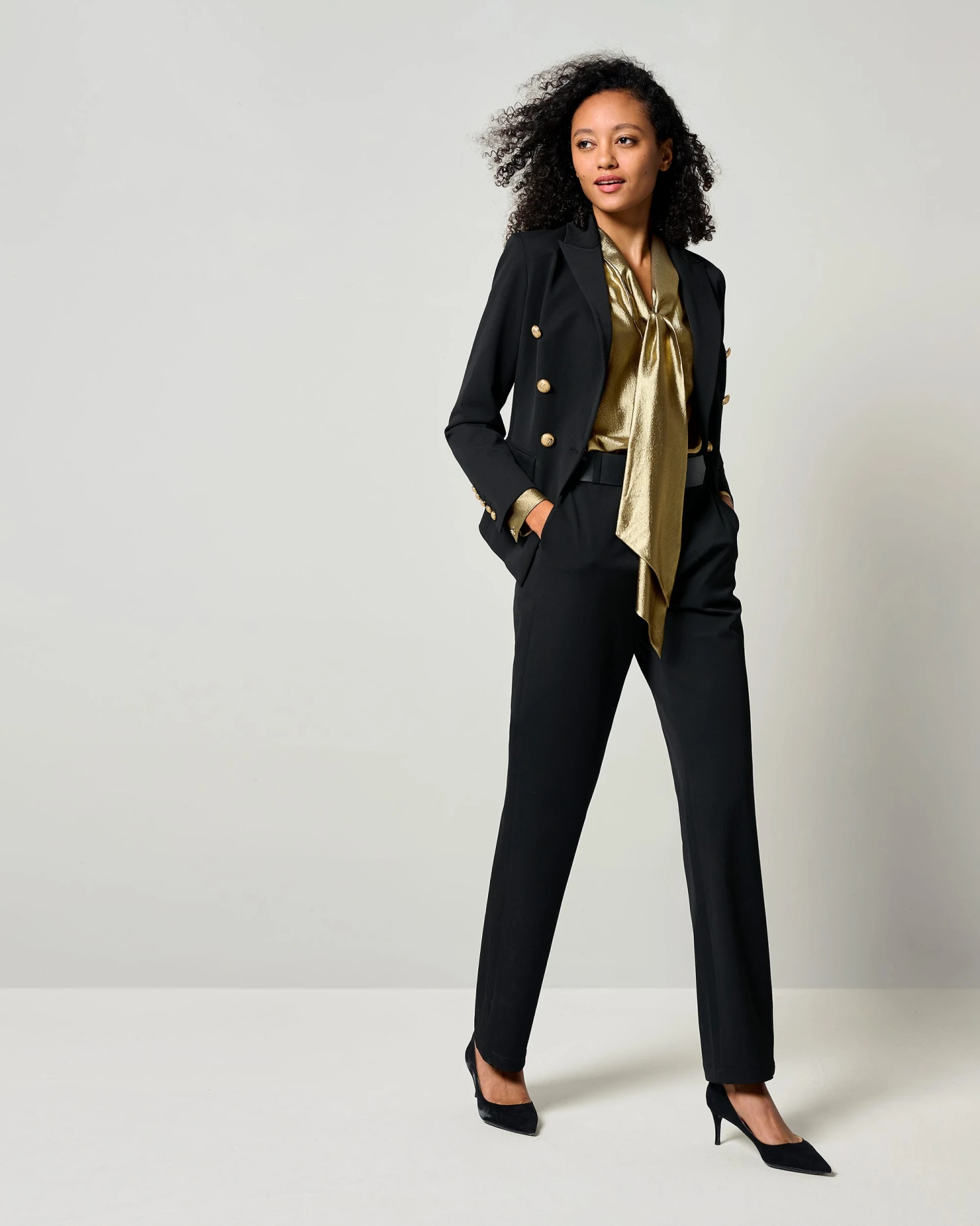 LILYSHEENA® Sophisticated Bow Tie Bronze Silk Blouse - Image 16