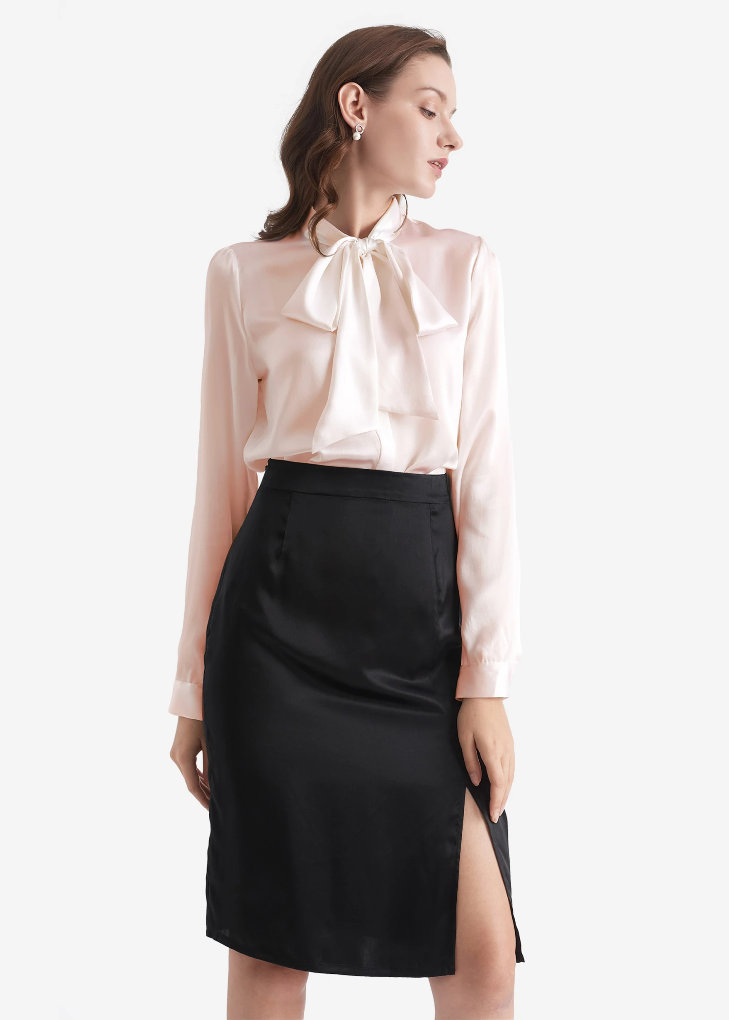 Women Bow-tie Neck Silk Blouse - Image 15