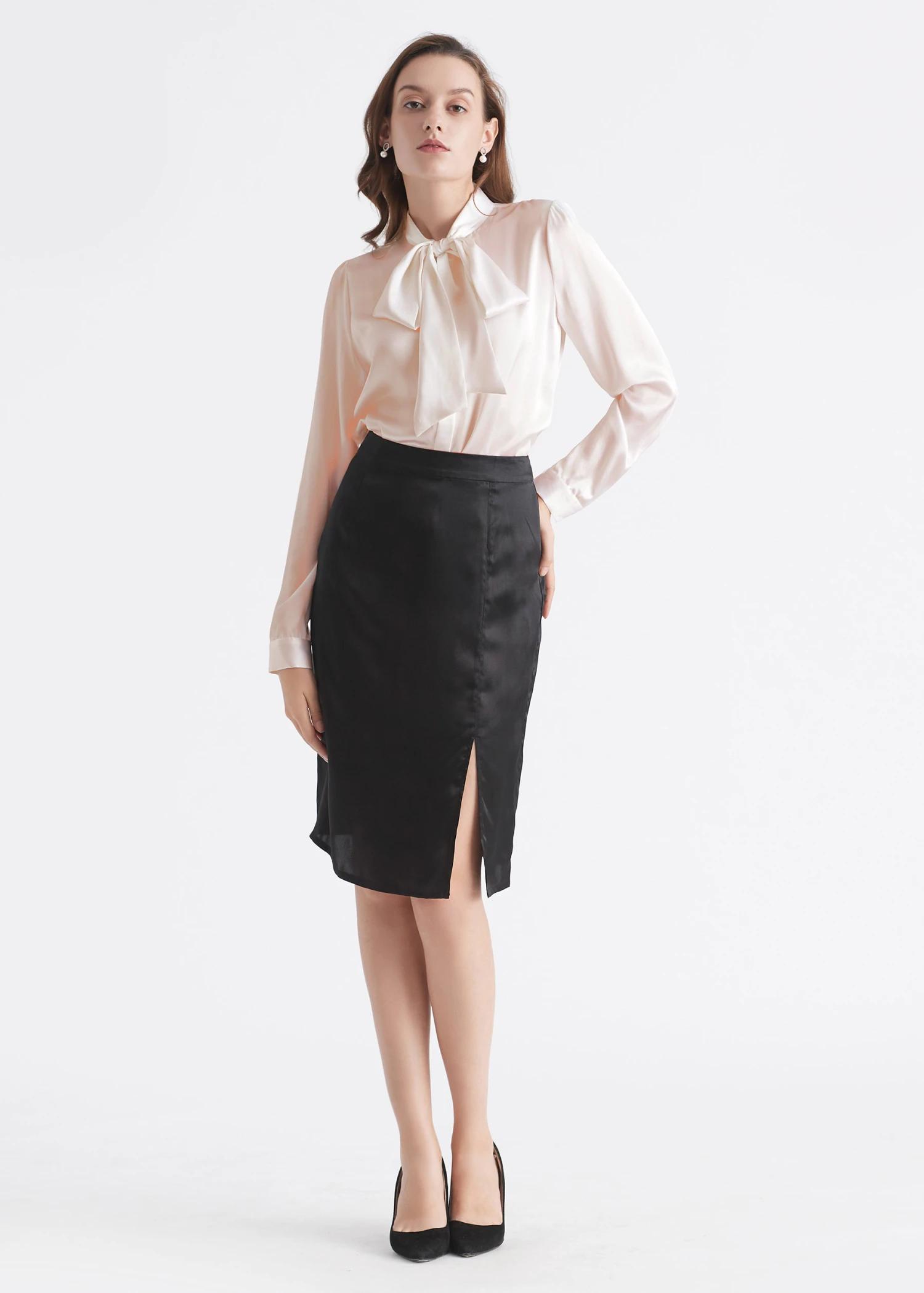 Women Bow-tie Neck Silk Blouse - Image 16