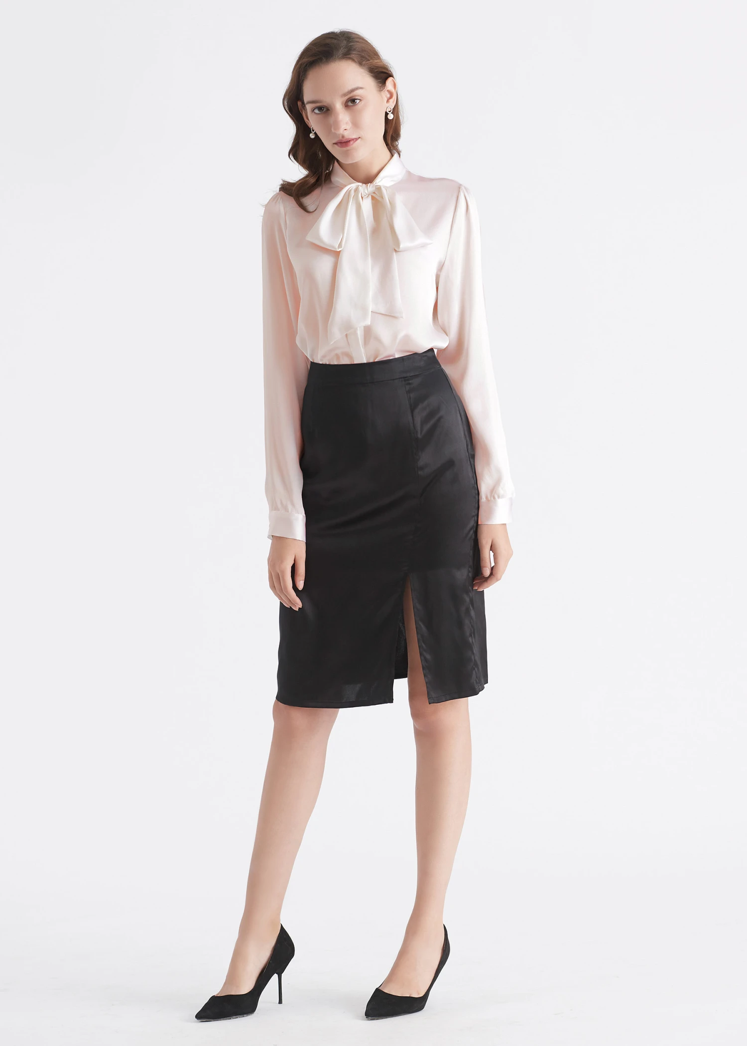 Women Bow-tie Neck Silk Blouse - Image 18