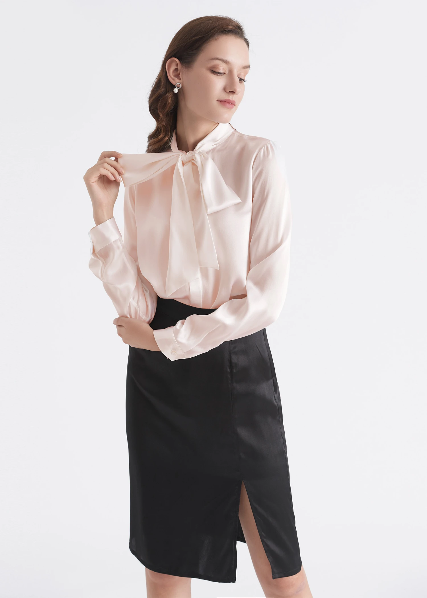 Women Bow-tie Neck Silk Blouse - Image 19