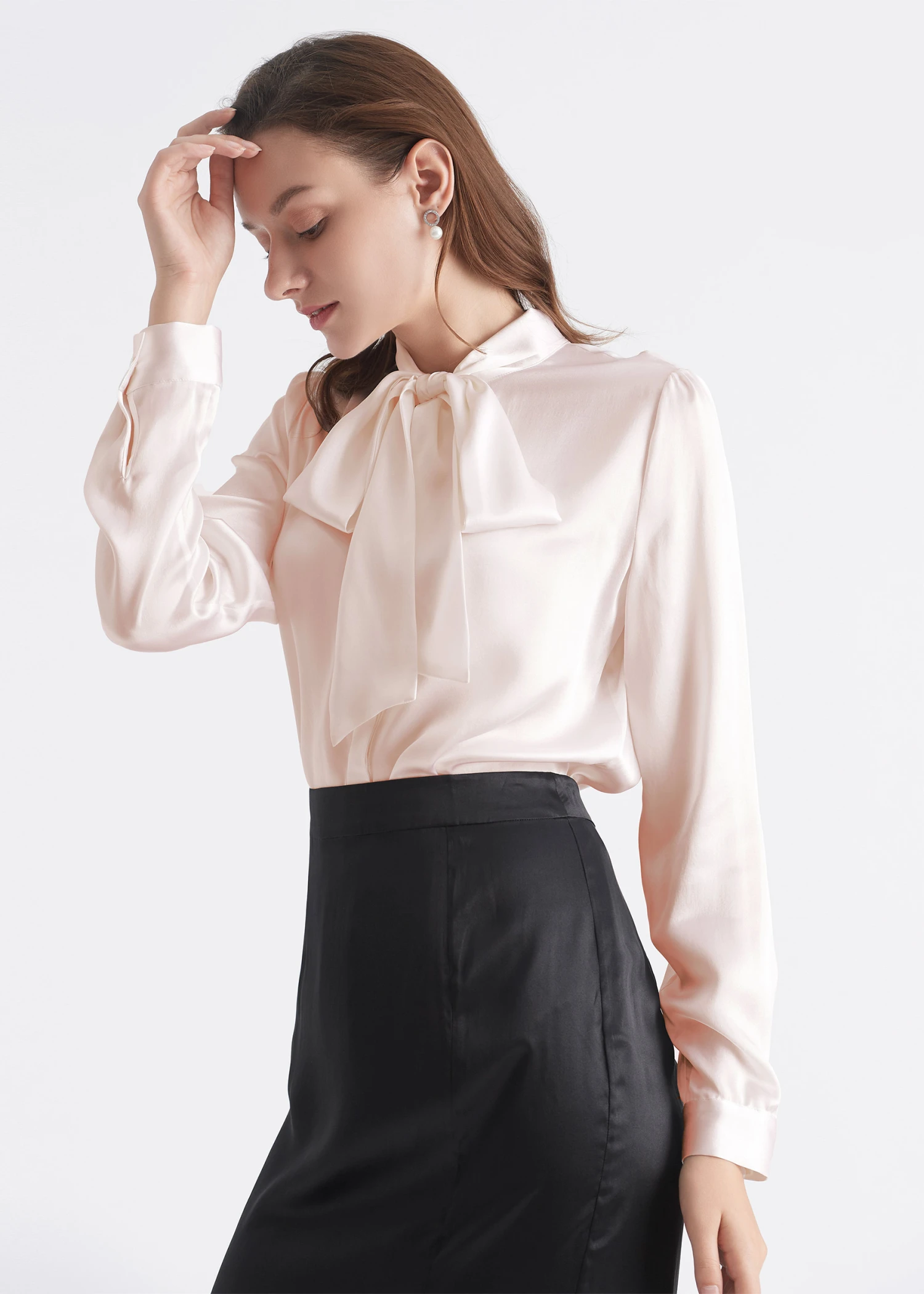 Women Bow-tie Neck Silk Blouse - Image 20
