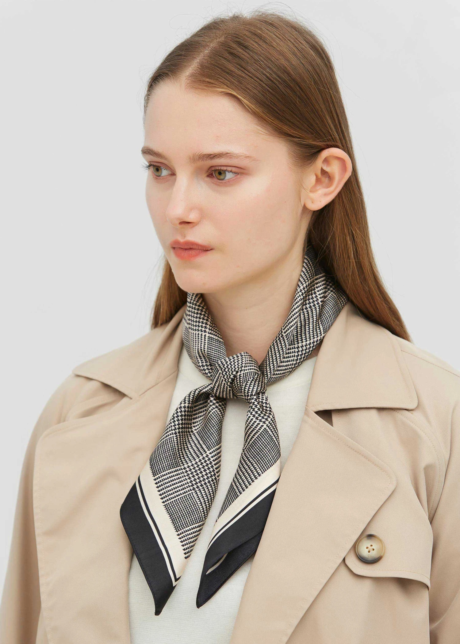 Houndstooth Printed Square Silk Scarf - Image 3