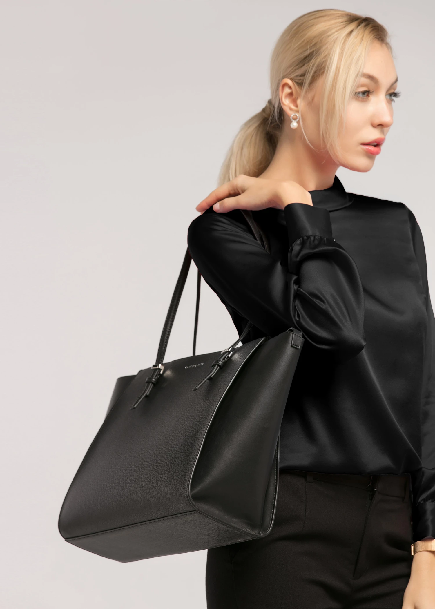 Stand Collar Long Sleeves Silk Blouse - Image 2