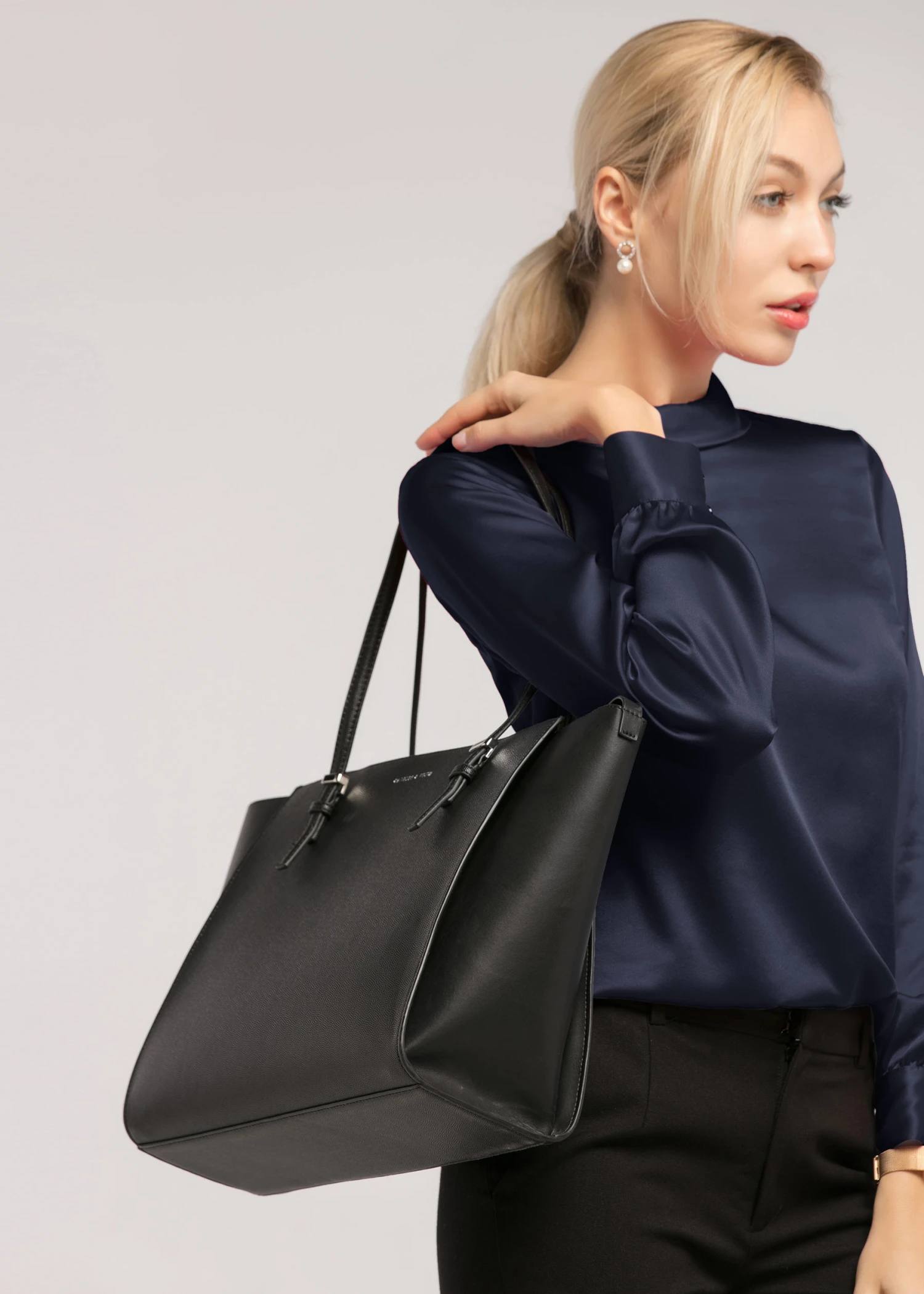 Stand Collar Long Sleeves Silk Blouse - Image 15