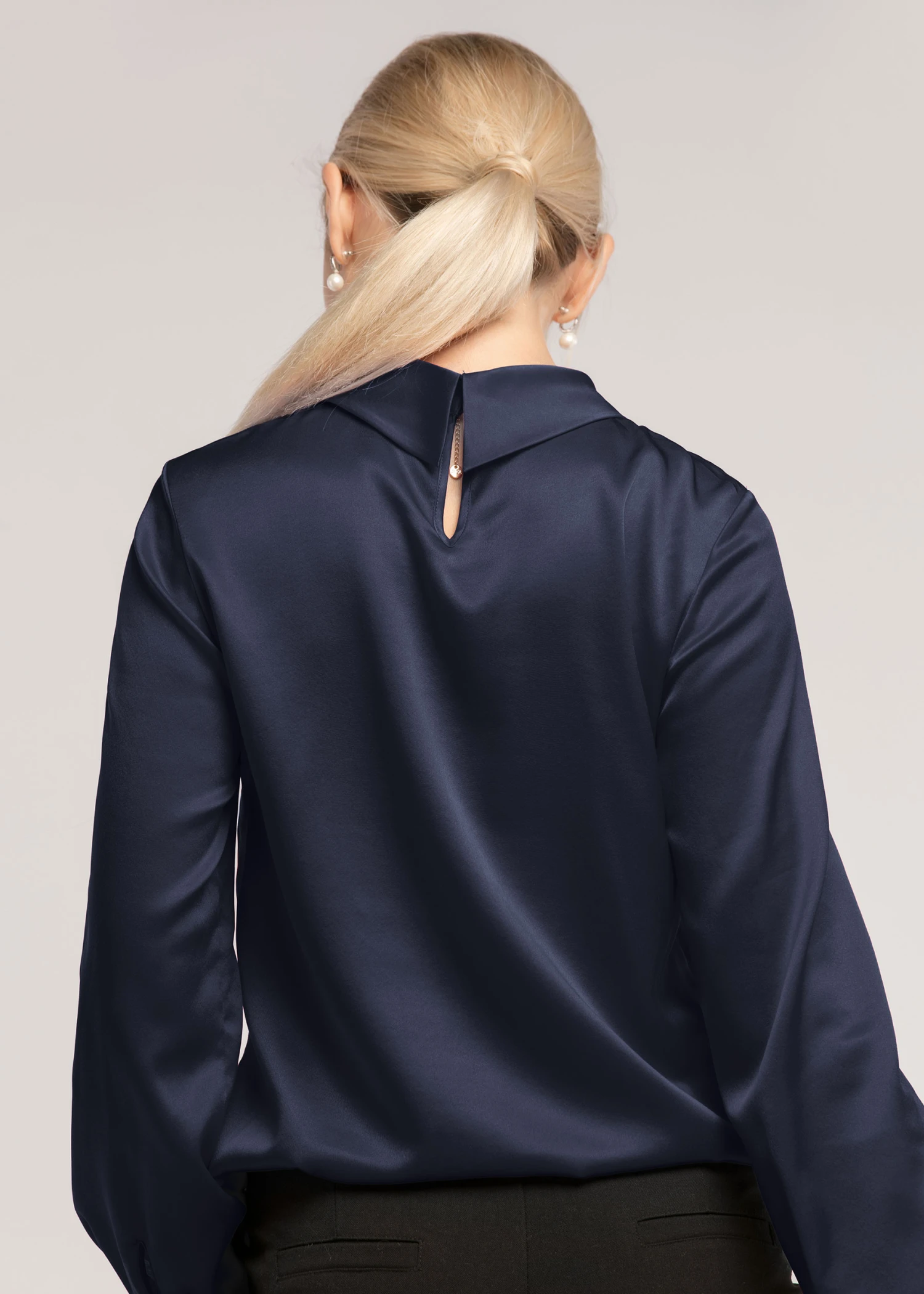 Stand Collar Long Sleeves Silk Blouse - Image 18